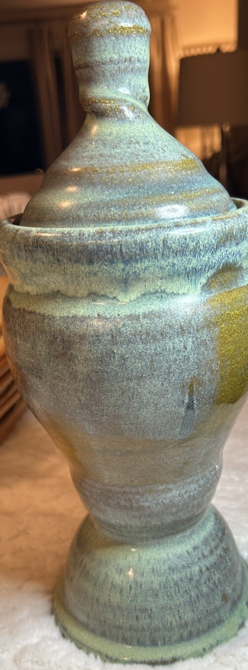 Handcrafted Stoneware Canister with Lid Studio Pottery 10 1/2” Tall Home Decor