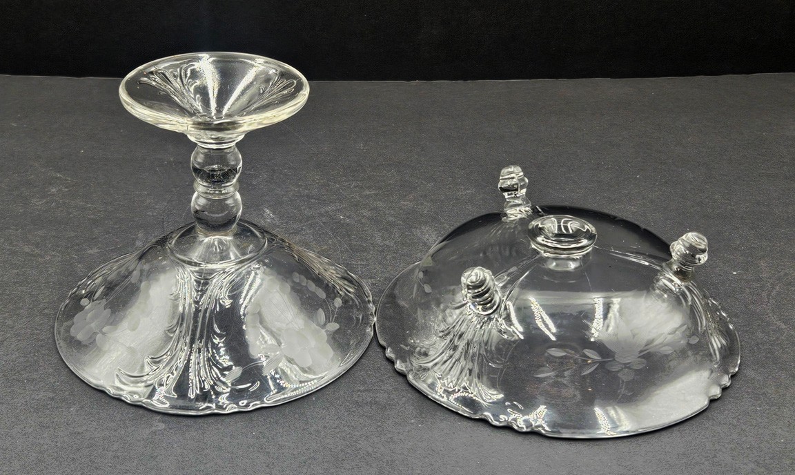 Candy Dish and Compote Indiana Glass Double Fler de Lis Clear with Etched Design