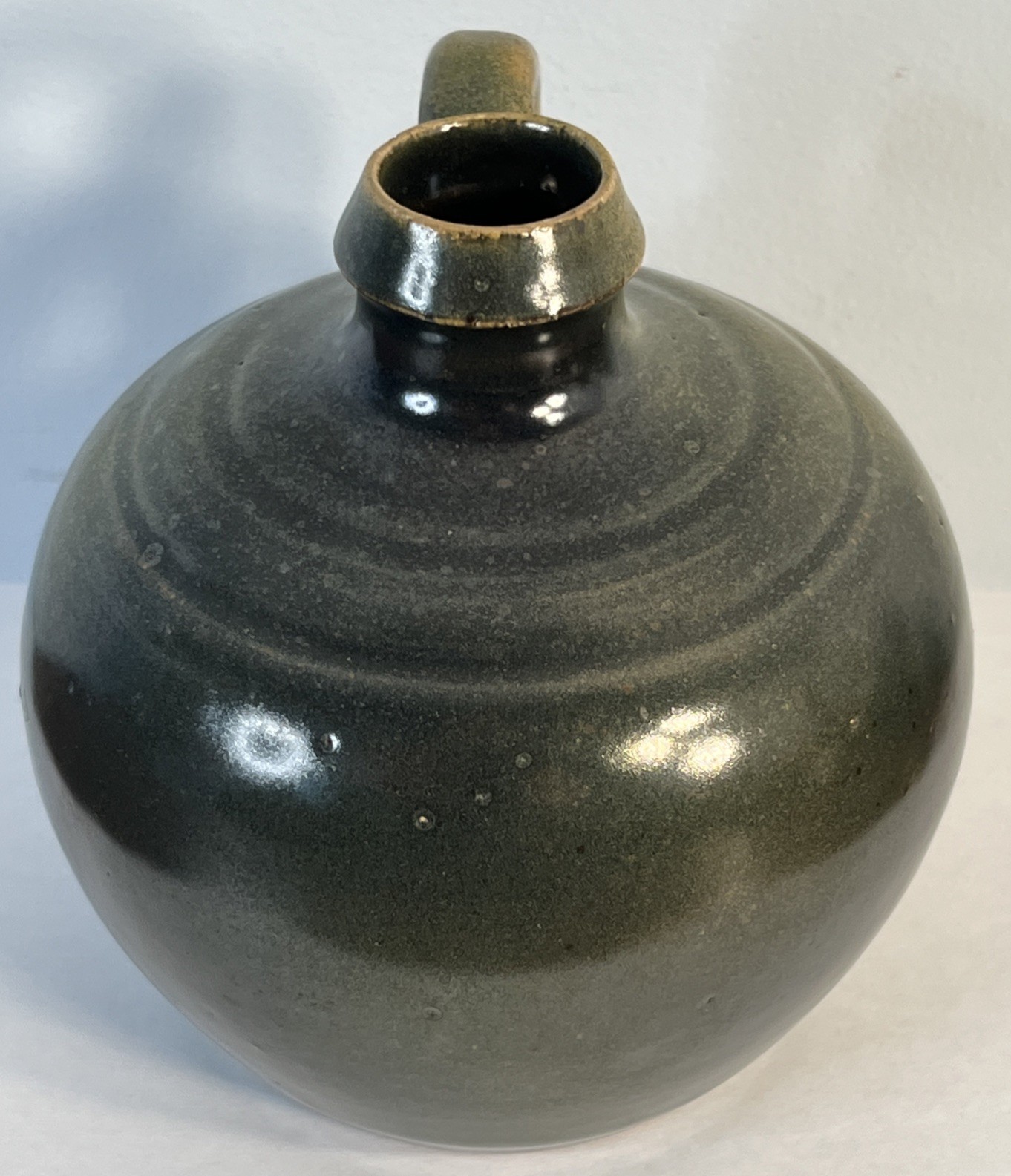 Ben Owen Seagrove NC Hand Thrown Studio Pottery Dark Green Glaze Jug 5″ Vtg