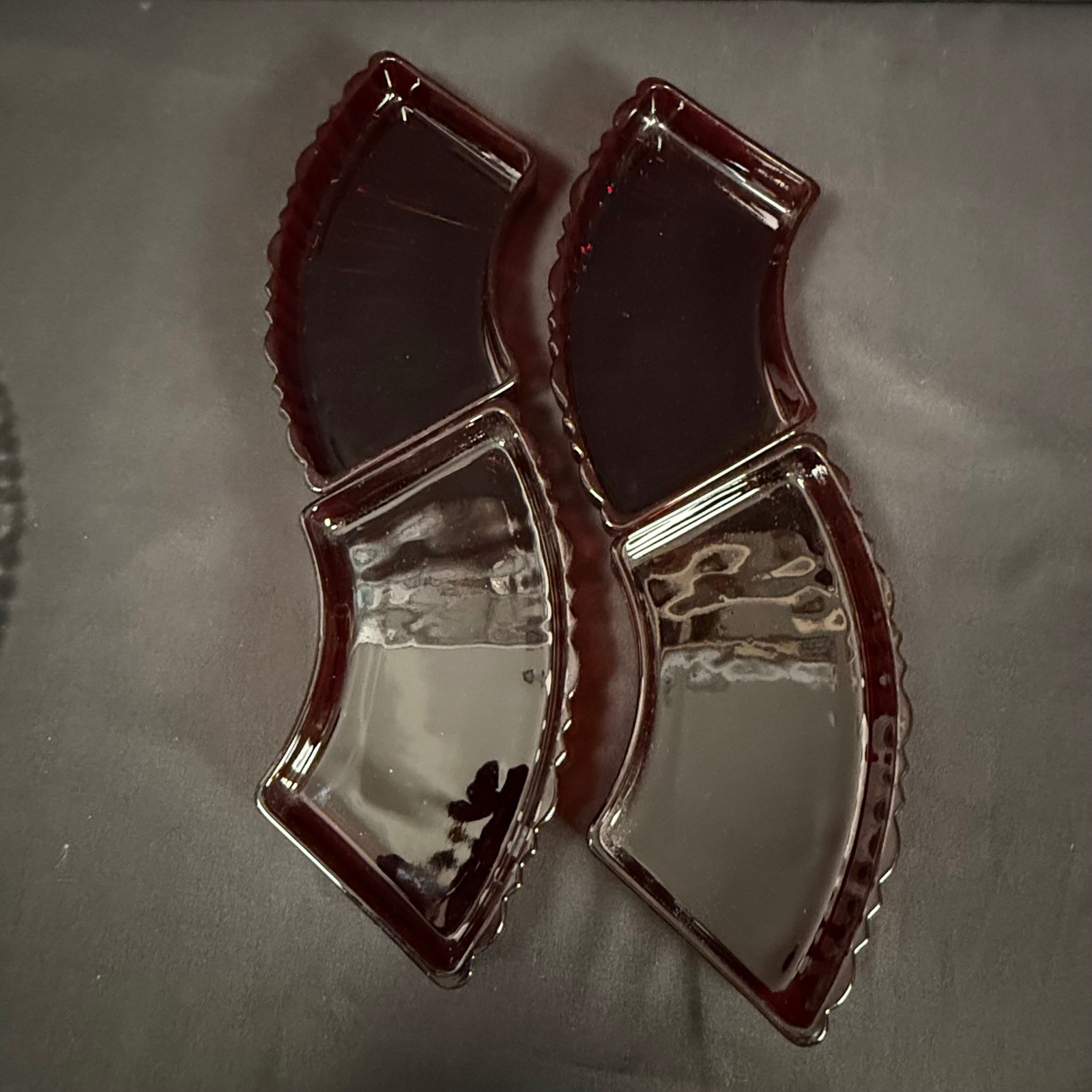 Anchor Hocking Old Cafe Royal Ruby Red Glass 8pc Lazy Susan Relish Tray VTG 30s