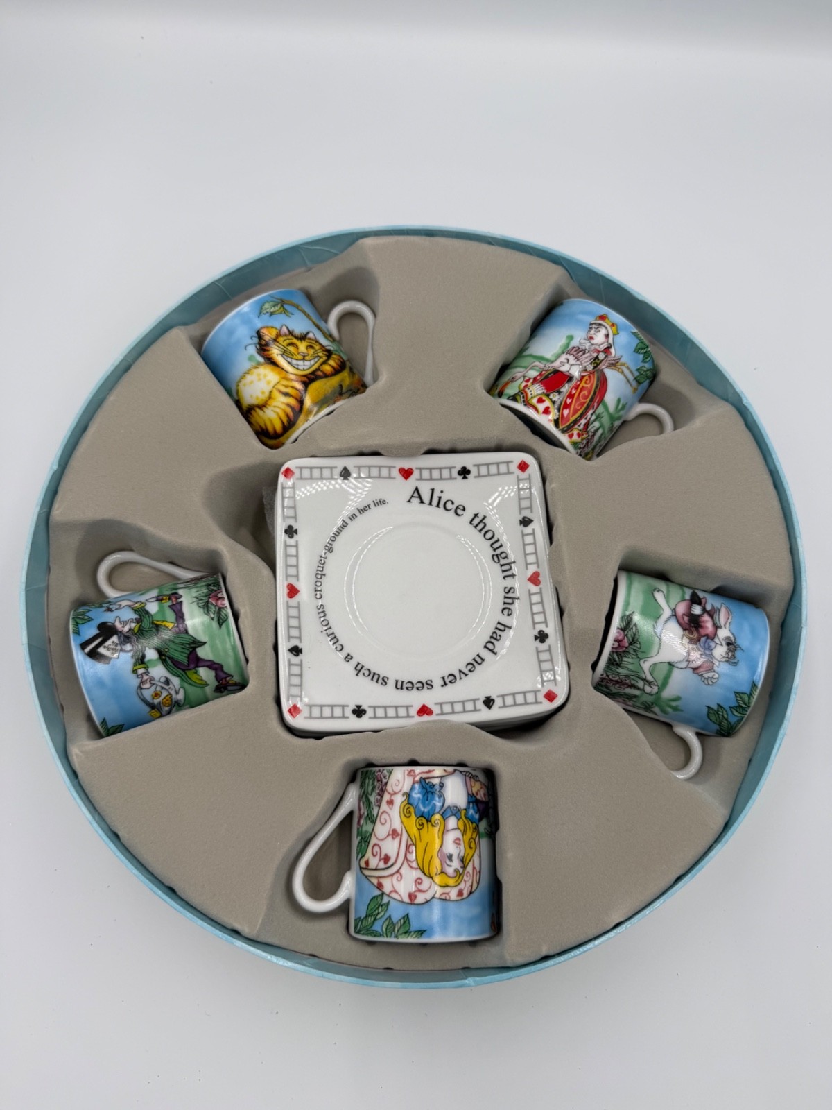 ALICE IN WONDERLAND CAFE 3OZ CUPS & SAUCERS FOR 5 – PAUL CARDEW DESIGNS 2009