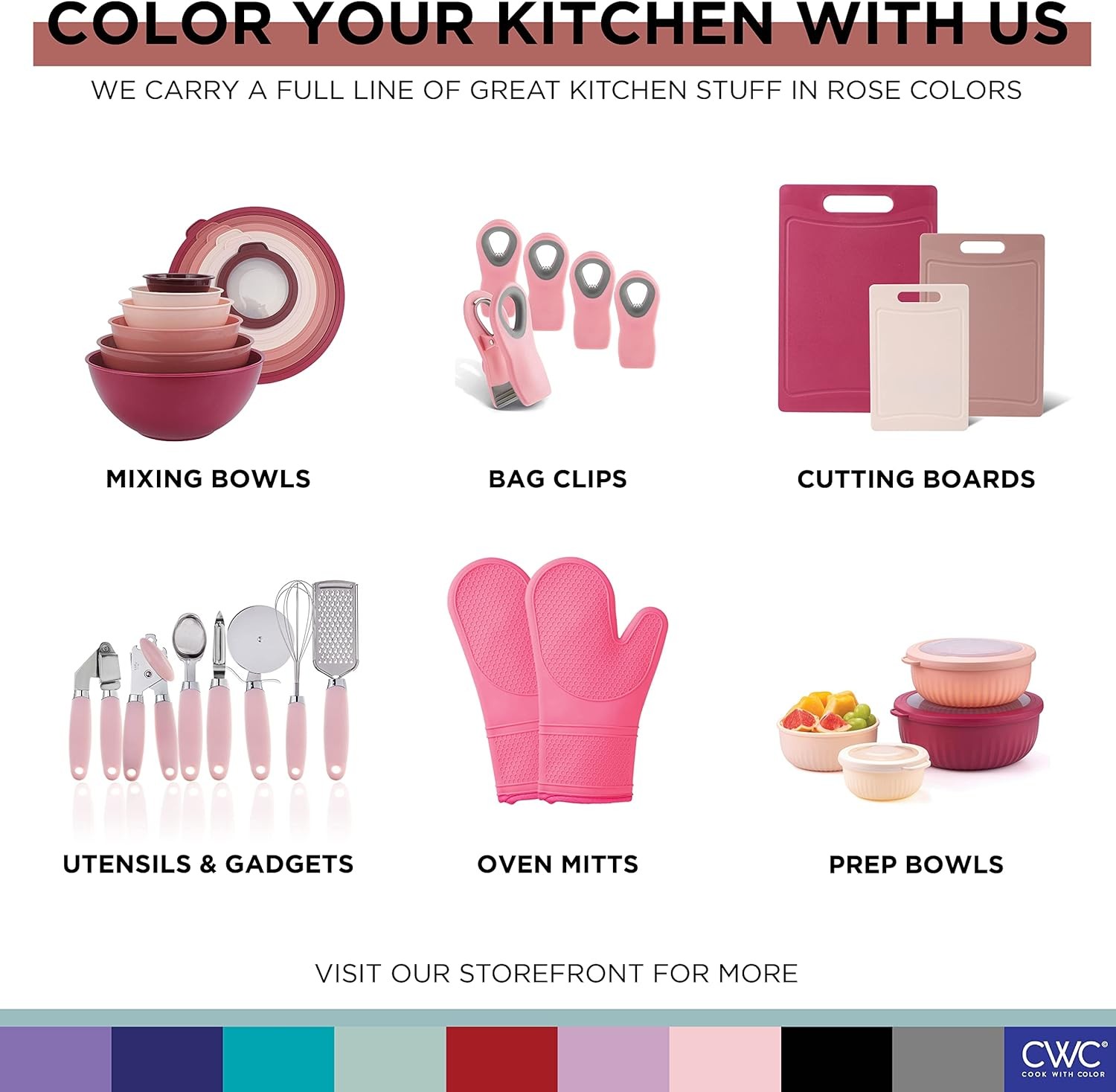 COOK WITH COLOR Prep Bowls w Lids 8Pc Nesting Mixing Set Rose