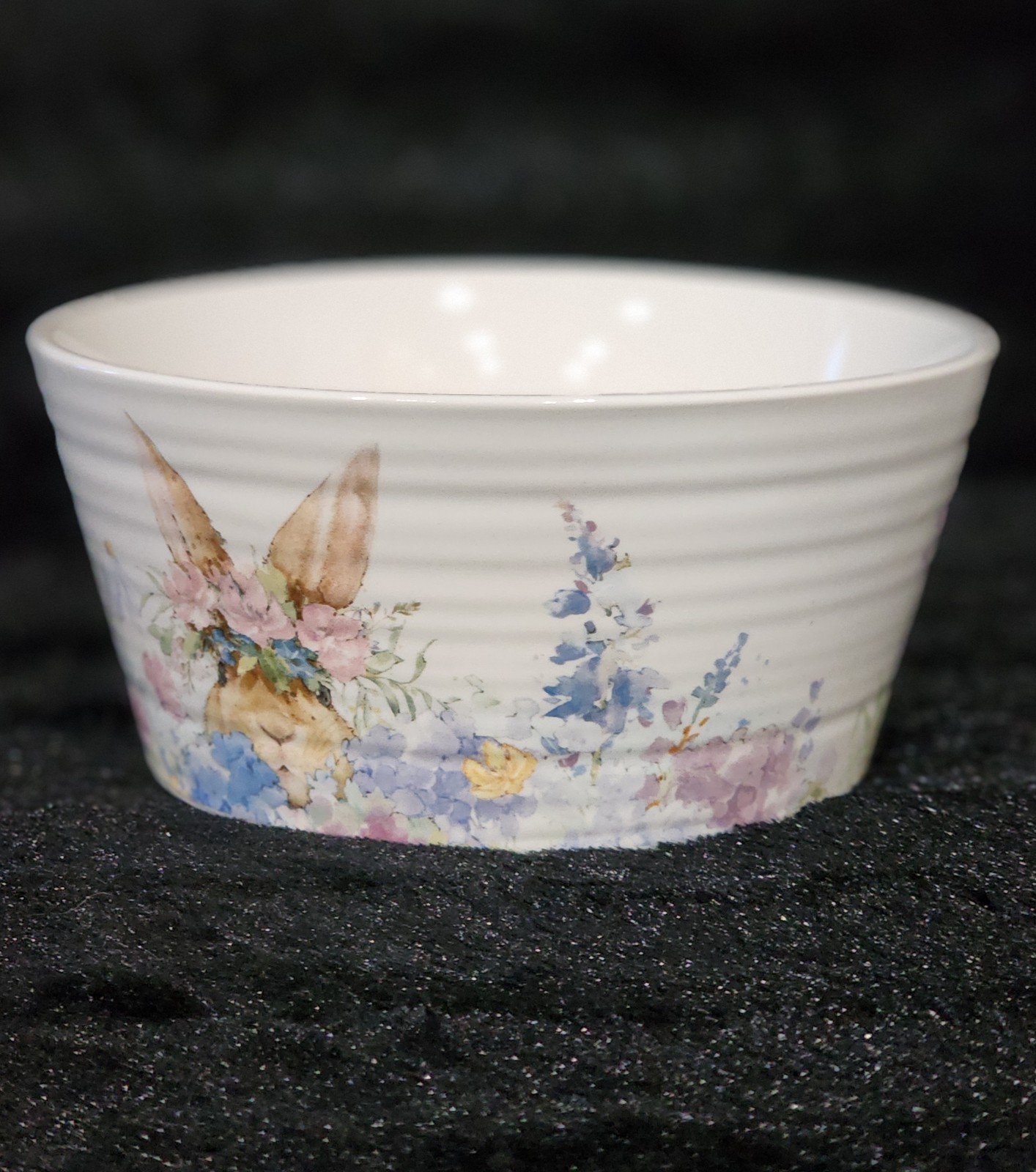 4 Watercolor Peeking Bunny & Flowers Cereal Bowls 6″ Ceramic Easter Flower Crown
