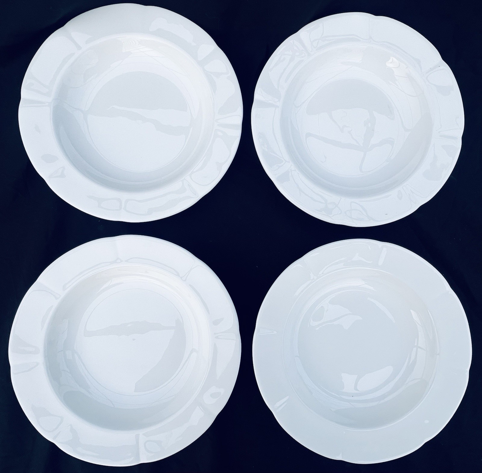 4 Block Bone China Windsor White 8.75” Soup-saladPlates Scalloped Ex. Condition