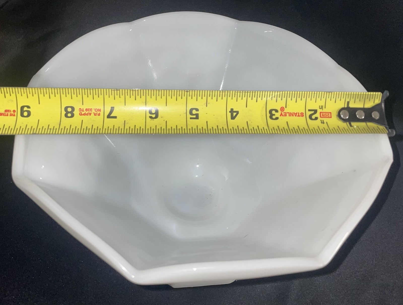 Milk Glass Grapes and Leaves Footed Pedestal Fruit Bowl Octagon 9 1/2 Inches