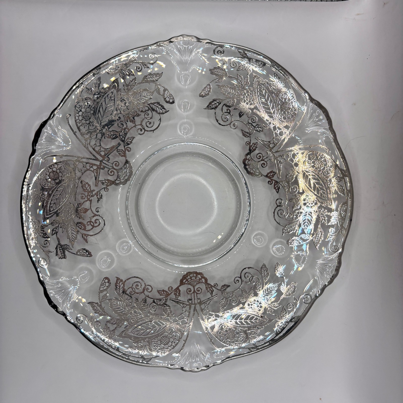 Platter Tray Sterling Silver Overlay on Clear Glass Vintage Butterfly Motif EVC