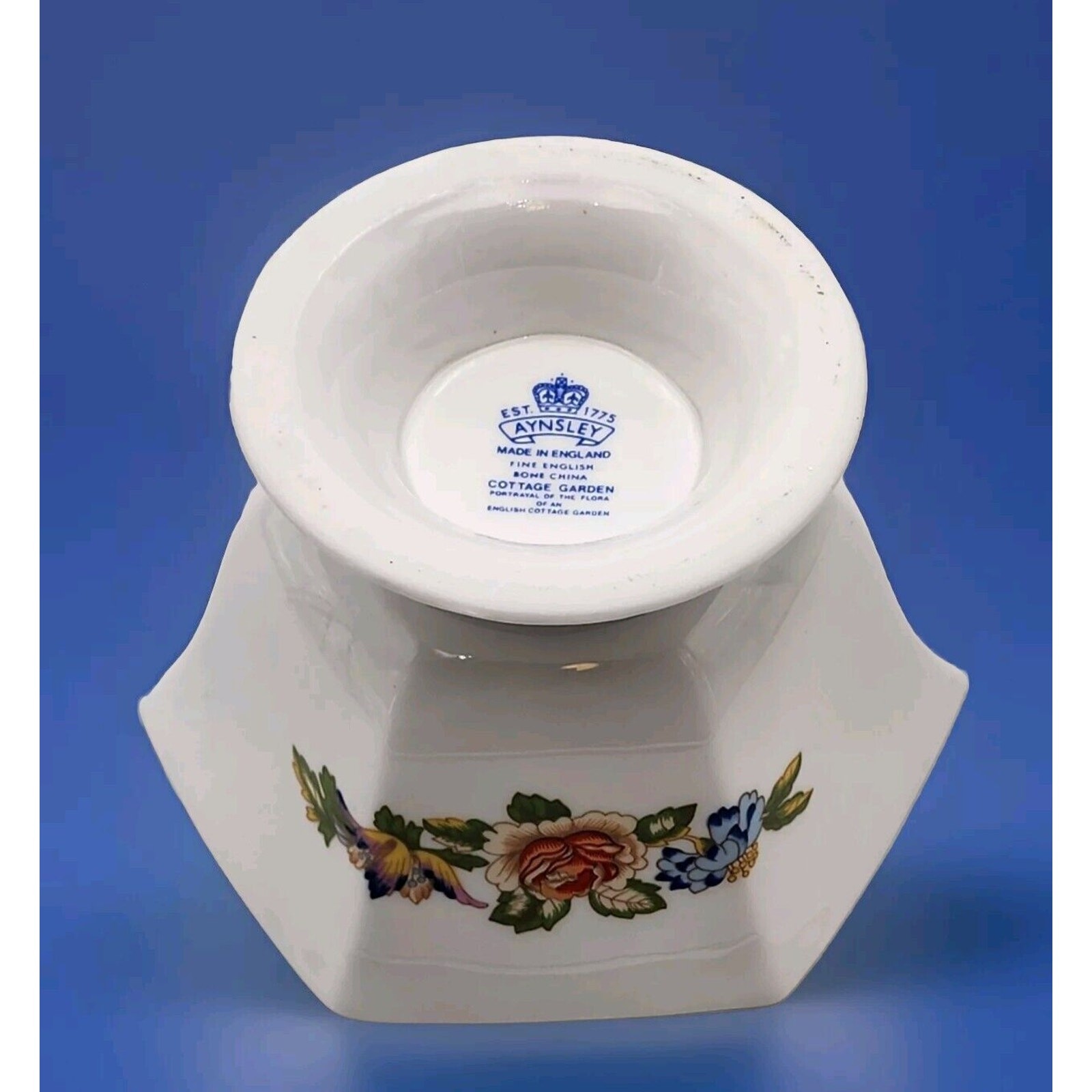 Aynsley Cottage Garden Hexagon Footed Bowl English Bone China 3″ Tall VTG 1985