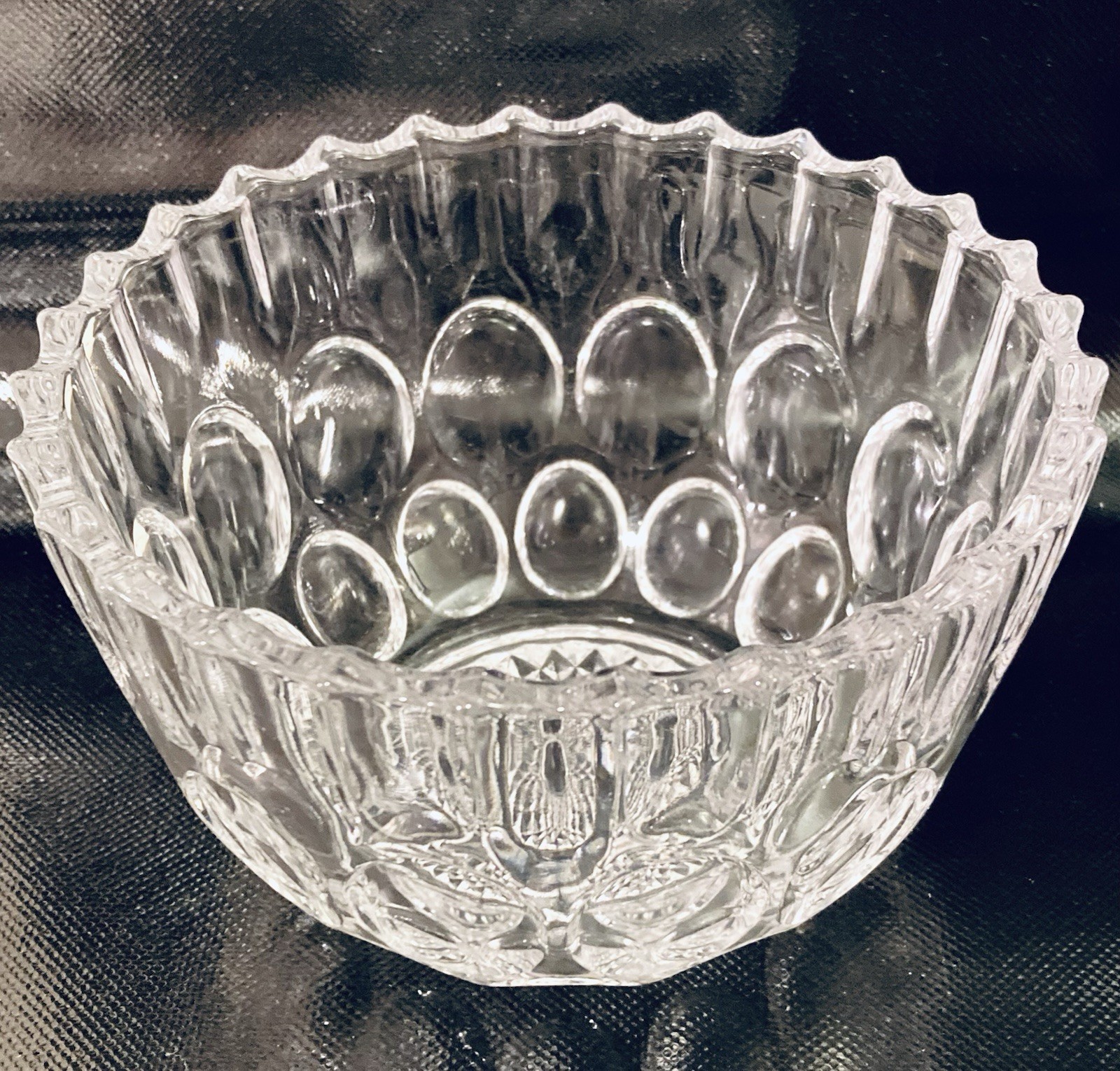 Vintage Crystal Clear Studios Bowl Thumbprint Pattern Scalloped Edge Japan 6″