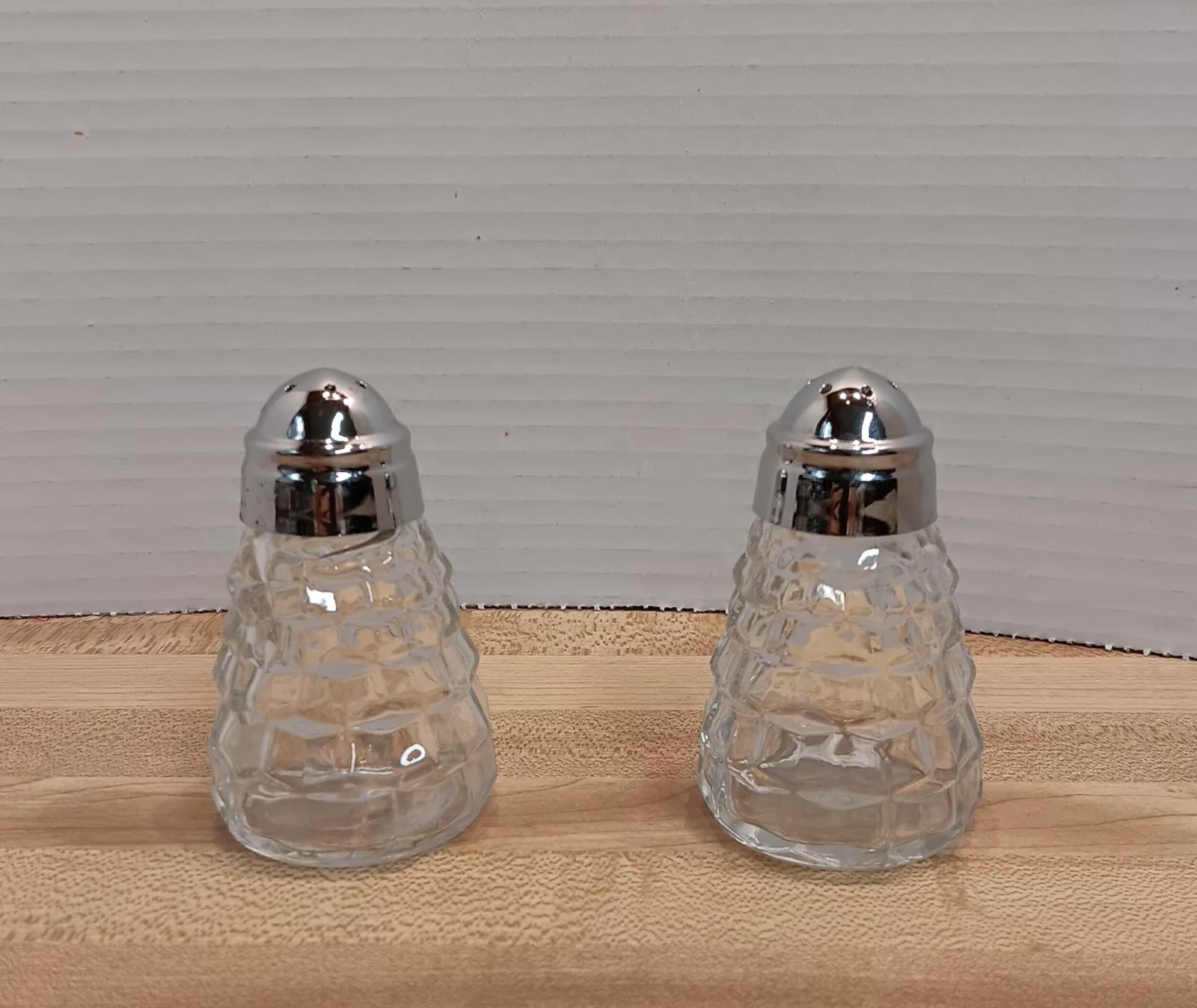 Vtg American Fostoria Cubist Clear Glass Salt Pepper Shakers 3.5in 1.75in