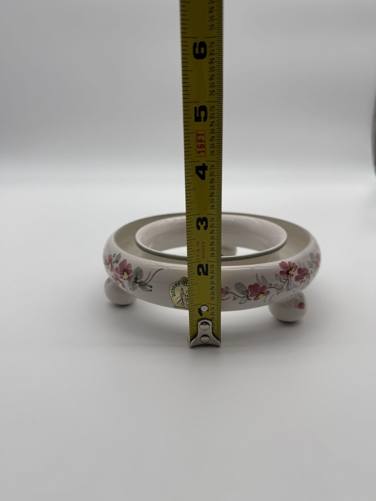 VTG Pansy Ring Vase Hand Painted Flower Frog Germany White Pink Green Floral