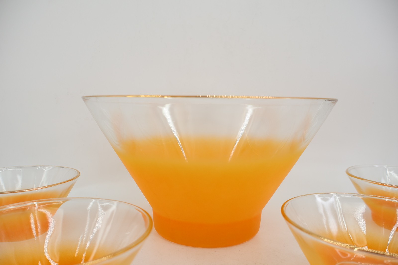 Blendo Frosted Ombre Frosted Glass Gold Trim Serving Bowl & 4 Small Bowls USA