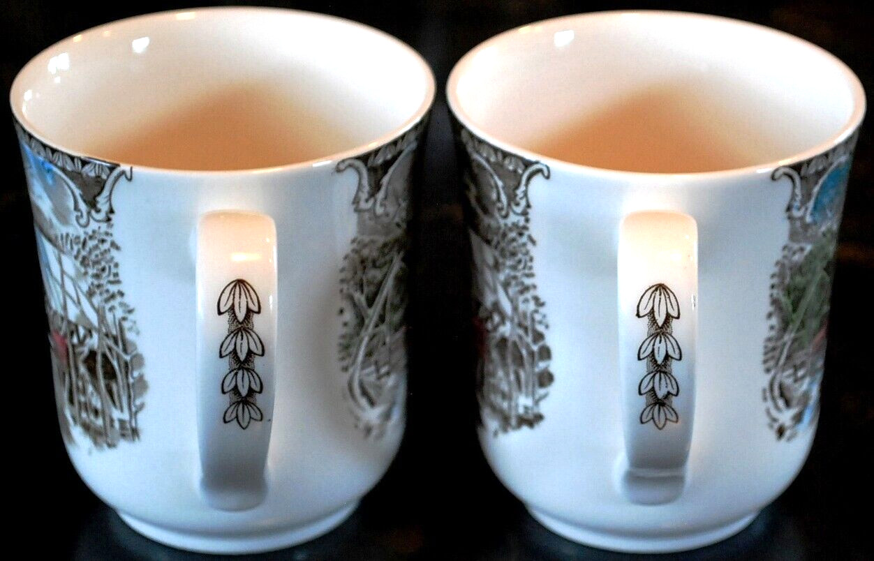 Set 2 Vintage MUGS Johnson Bros FRIENDLY VILLAGE ‘COVERED BRIDGE’ Transferware