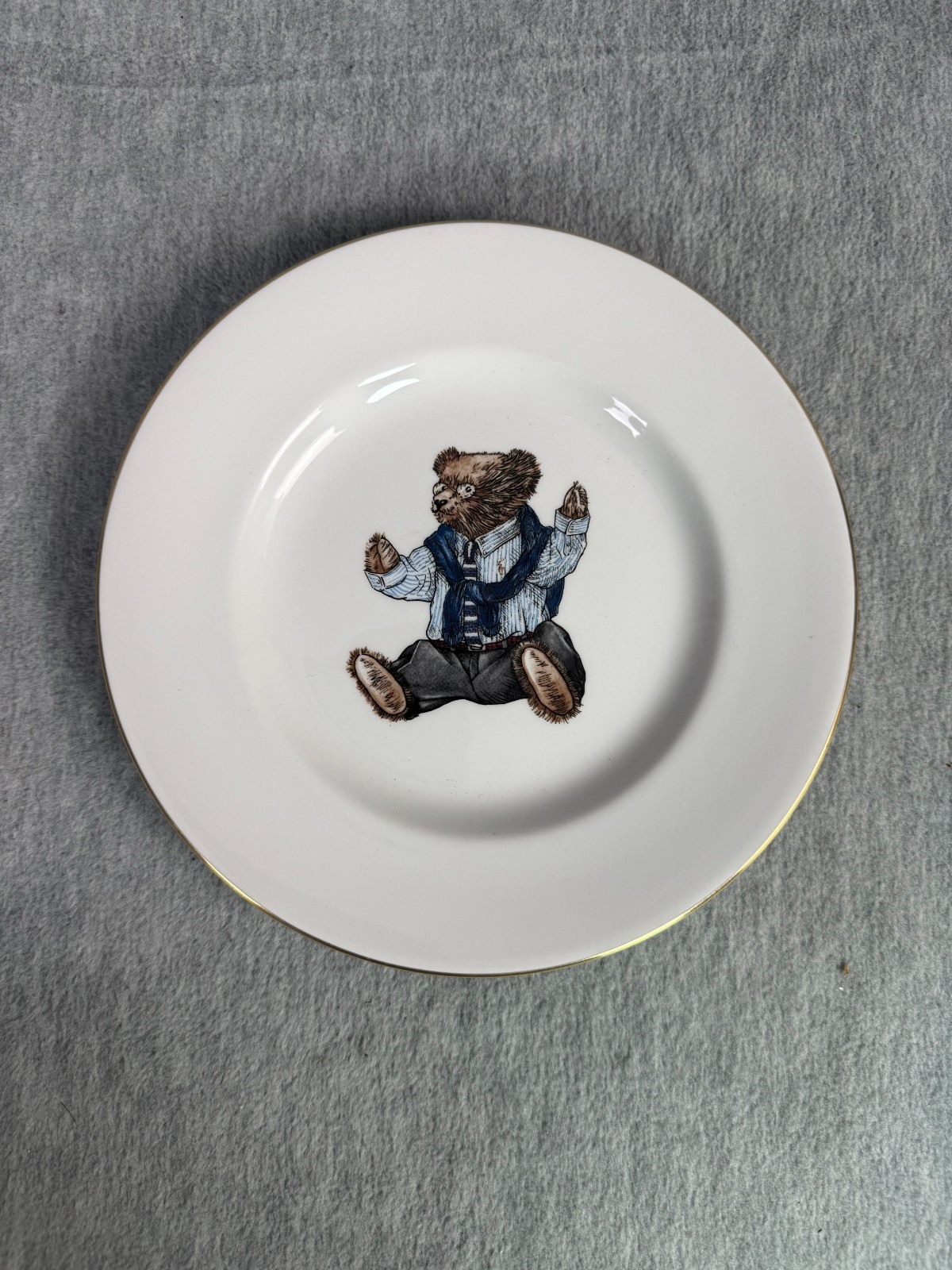 Ralph Lauren Wedgwood Polo Bear Bowl & Salad Plate 1992 Gold Rims