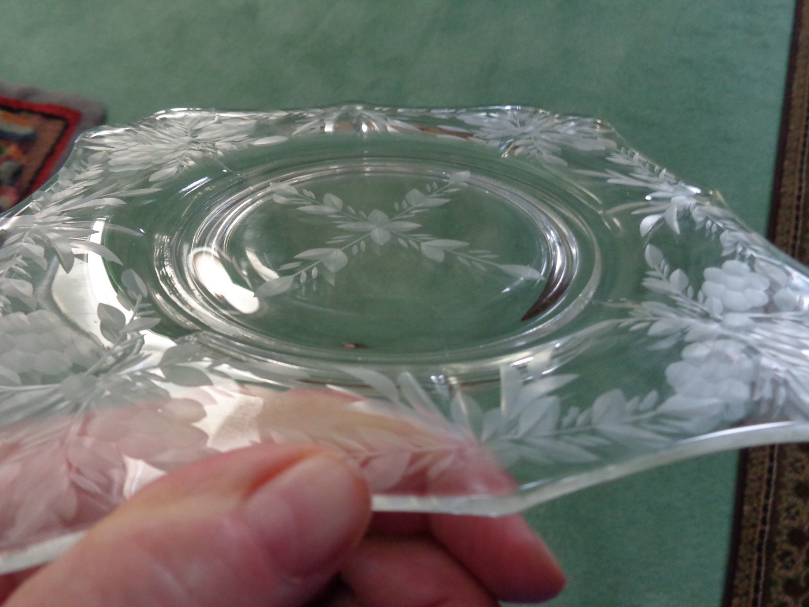6 VINTAGE FOSTORIA ETCHED CRYSTAL SALAD/LUNCHEON PLATES