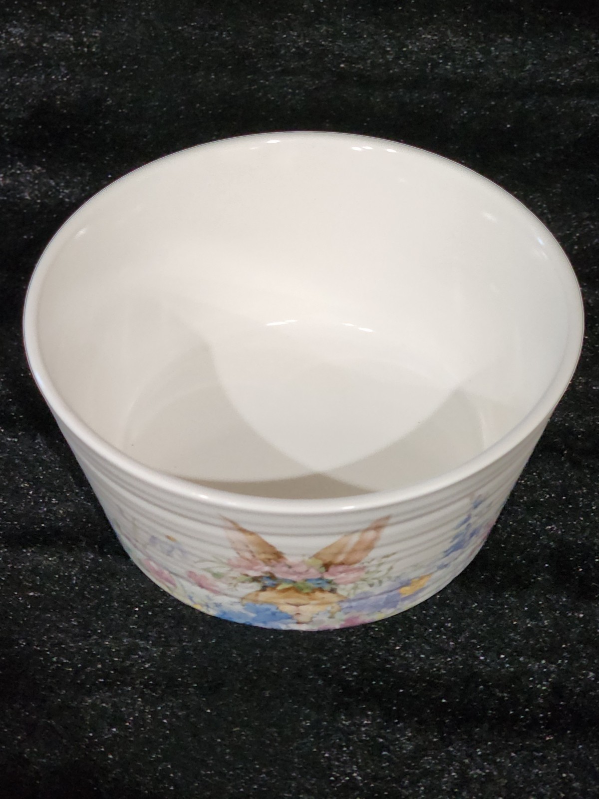 4 Watercolor Peeking Bunny & Flowers Cereal Bowls 6″ Ceramic Easter Flower Crown
