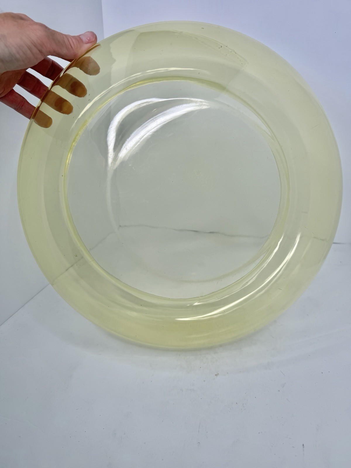 HTF Vintage Massive 14” Vaseline Glass Fishbowl Uranium W/Cast Iron Stand