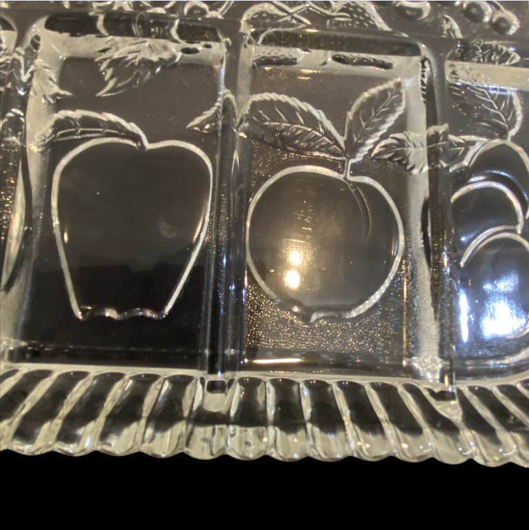 VINTAGE INDIANA GLASS — Fruit & Relish Tray, 5 Sections, Fruit Design, Heirloom