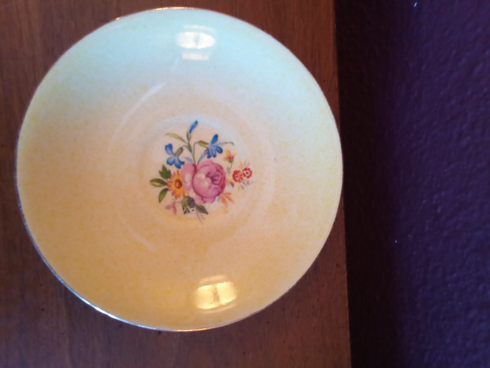 Vintage H. Aynsley China Yellow w/pink/blue flowers/gold trim 5.75″ Saucer
