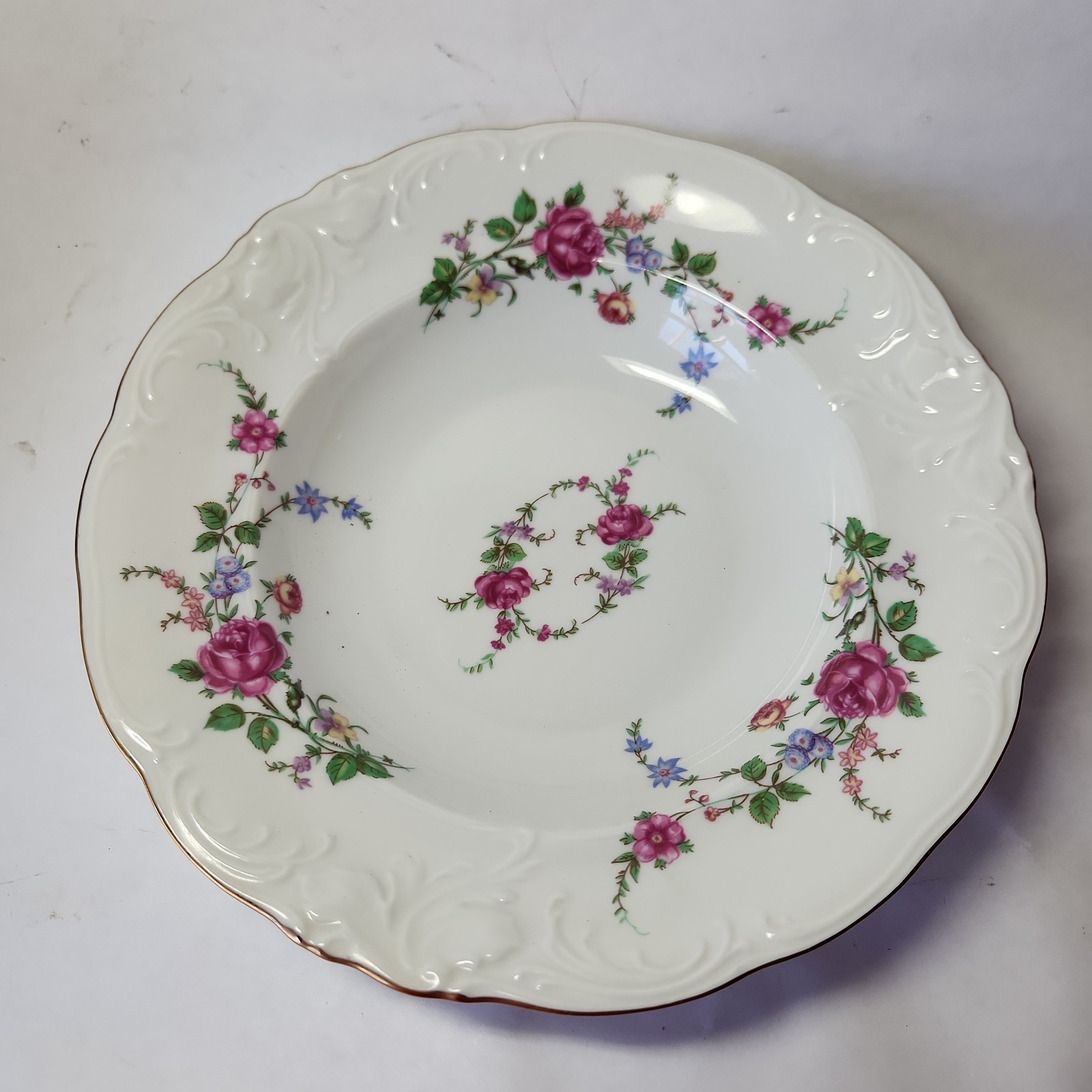 2 Rimmed Soup Bowl Floral Vintage Wawel China, ROSE GARDEN Made In Poland 8 1/8″