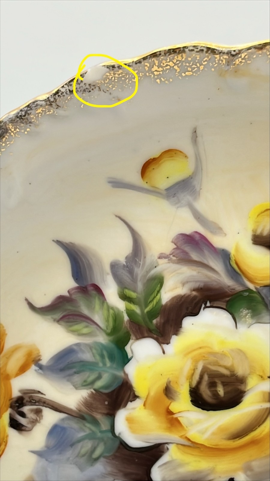 Lot of 2 VTG Brown & Yellow Roses painted & transfer Plates Curated Wall Décor
