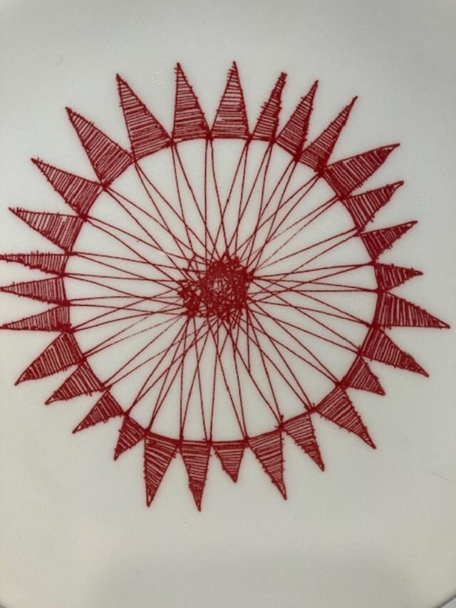 CRATE & BARREL Red Ornament Dessert Plate 7.25” Made in Great Britain