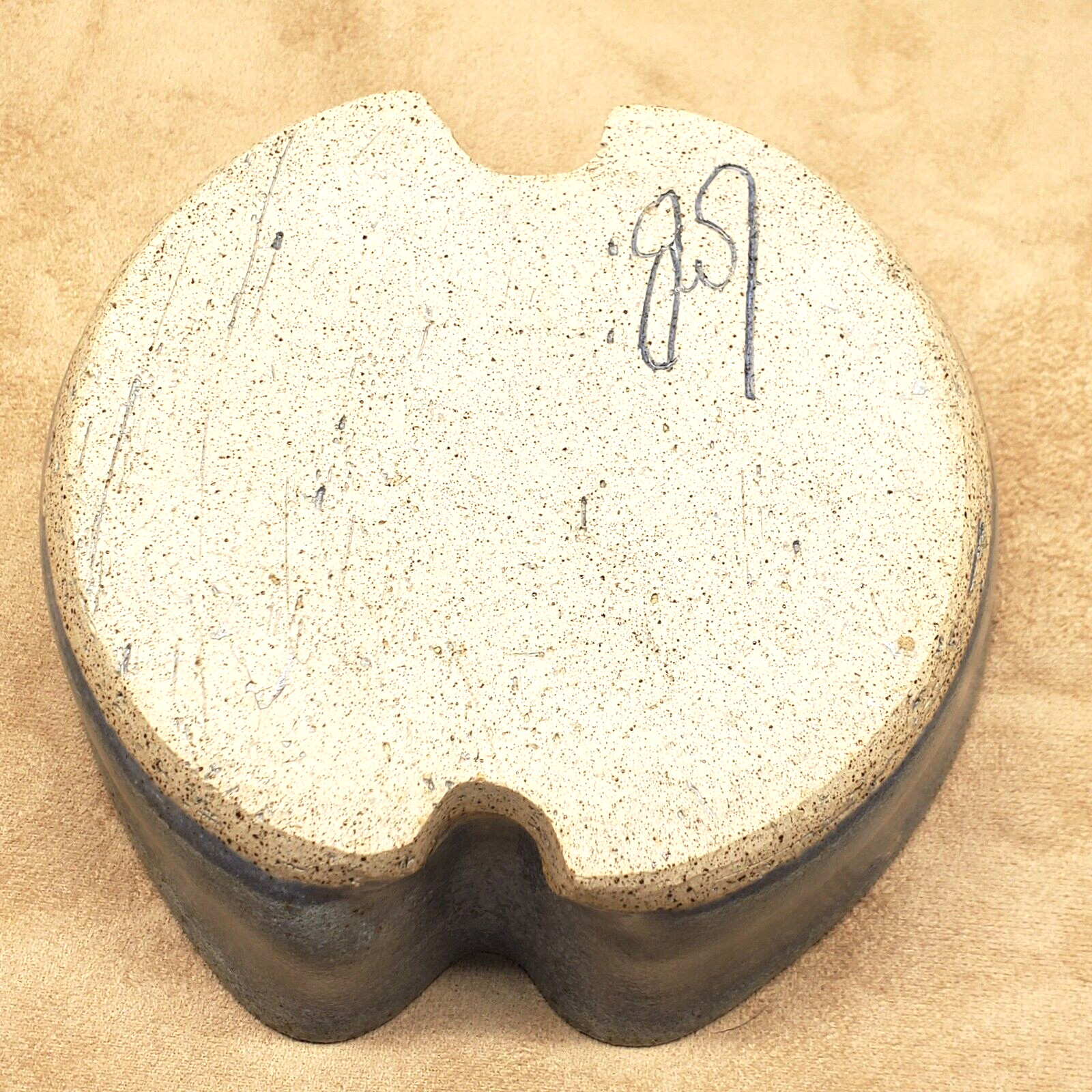 Stoneware Apple Dish 7 in Wide Signed Gray Blue Tan Speckled 1 lb, 2 oz