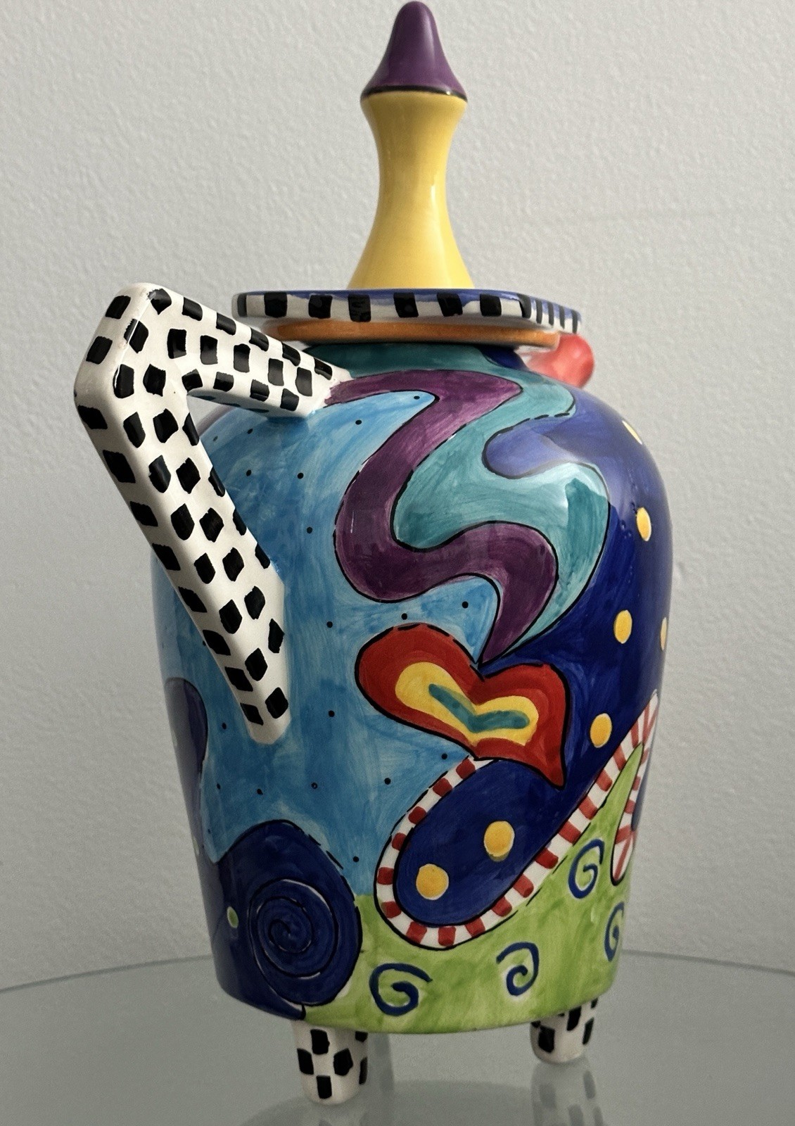 Kat Taylor Designs 11” Ceramic Teapot Hand Painted Art Pottery Whimsical Alice