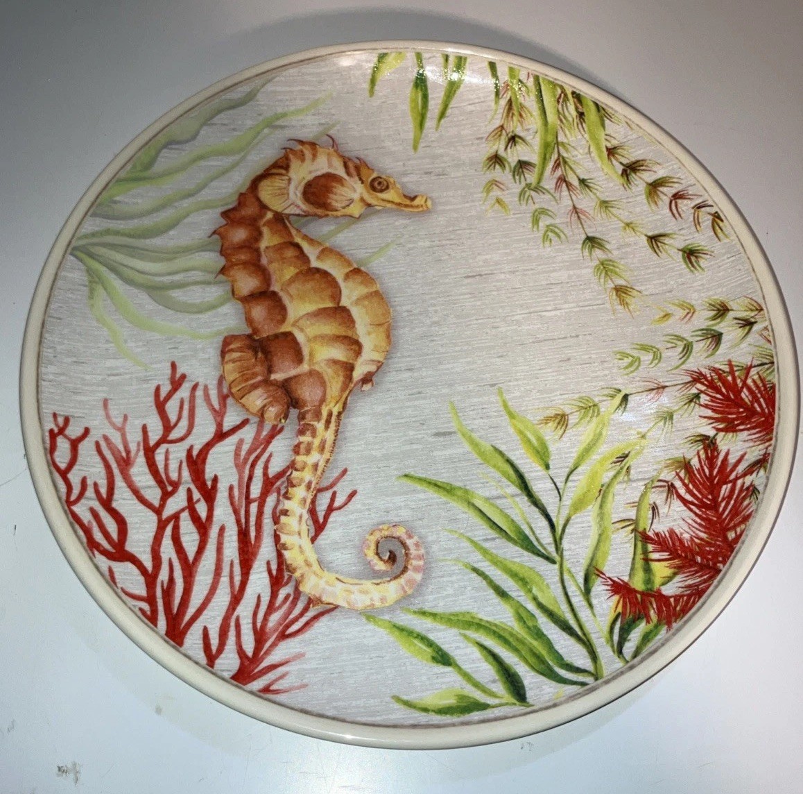 Better Homes & Gardens Lot of 2 Melamine Sea Life 8.5″ Plates Seahorse & Fish