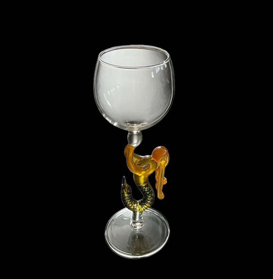 Milon Townsend (unsigned) Mermaid Hand Blown Glass 8-3/4” Wine Goblet – MINT!
