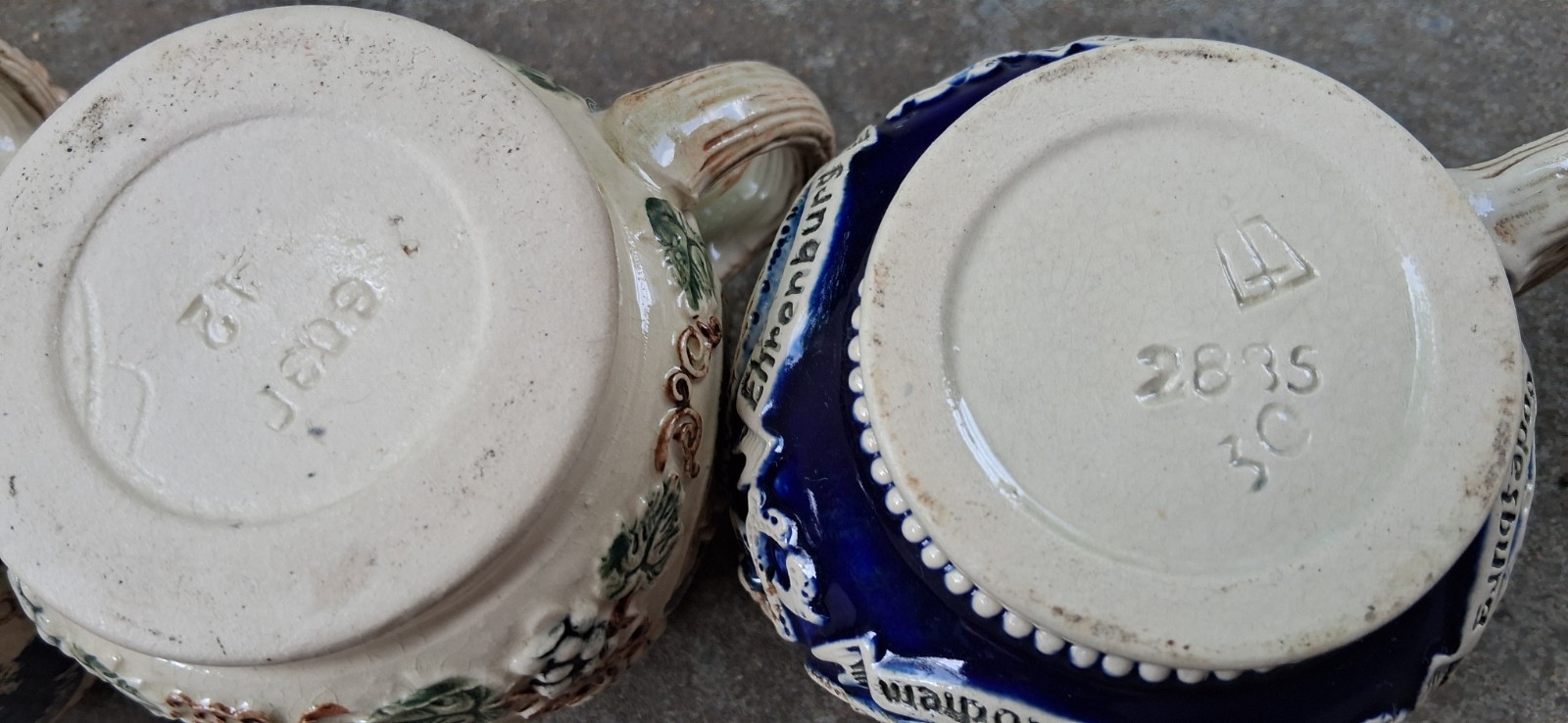 5 German Stoneware Mugs By Marzi & Remy “2835” 2 Cobalt Blue & 3 Cream Mugs