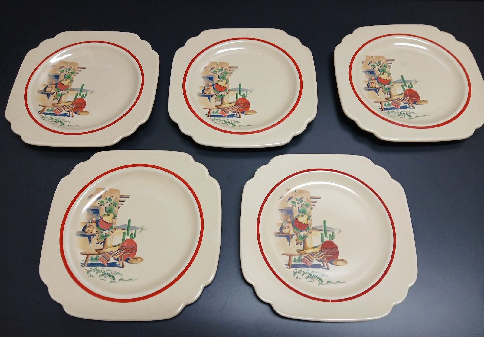 5 Homer Laughlin Hacienda 6 1/2″ Art Deco Bread Plates
