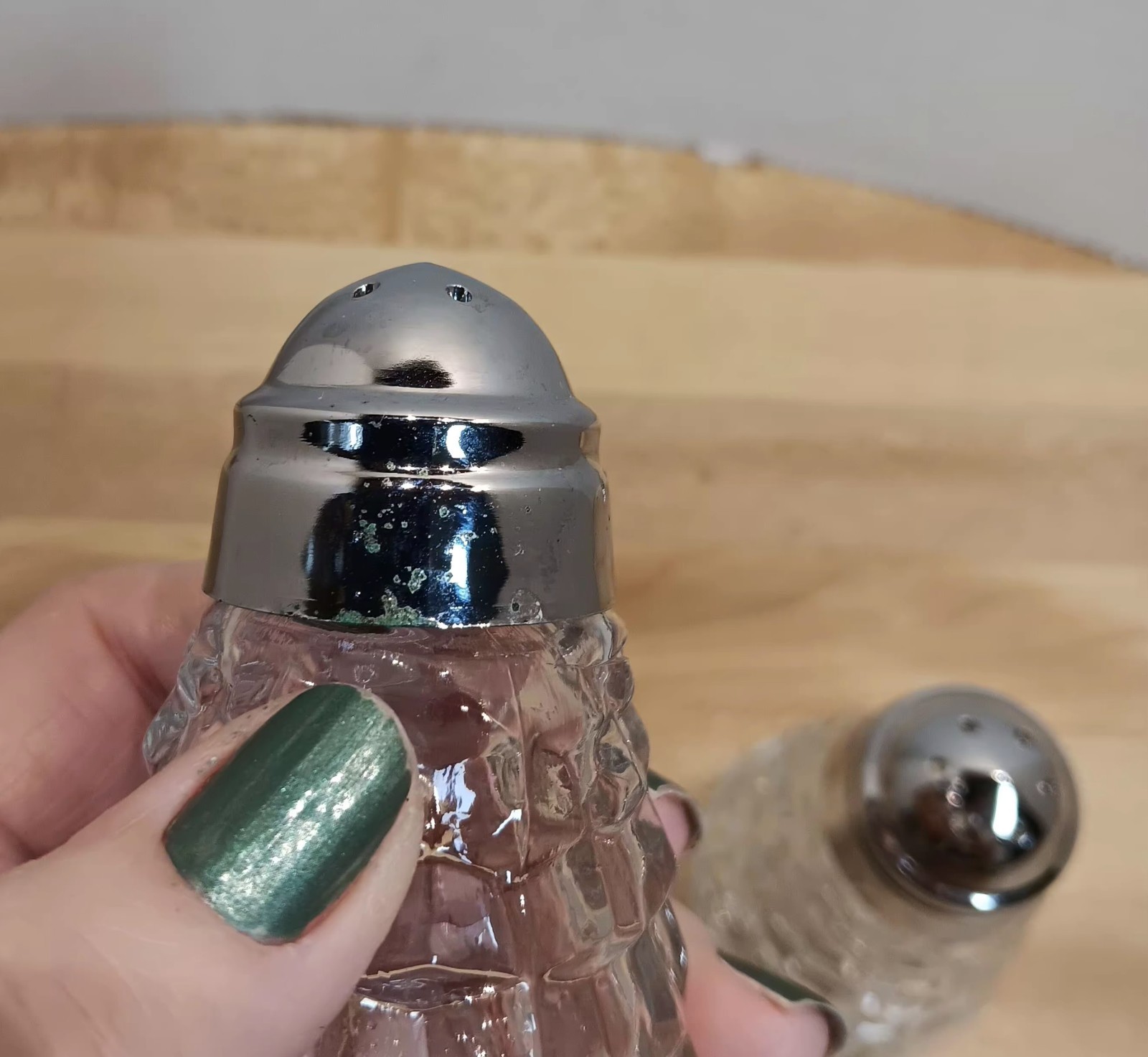Vtg American Fostoria Cubist Clear Glass Salt Pepper Shakers 3.5in 1.75in