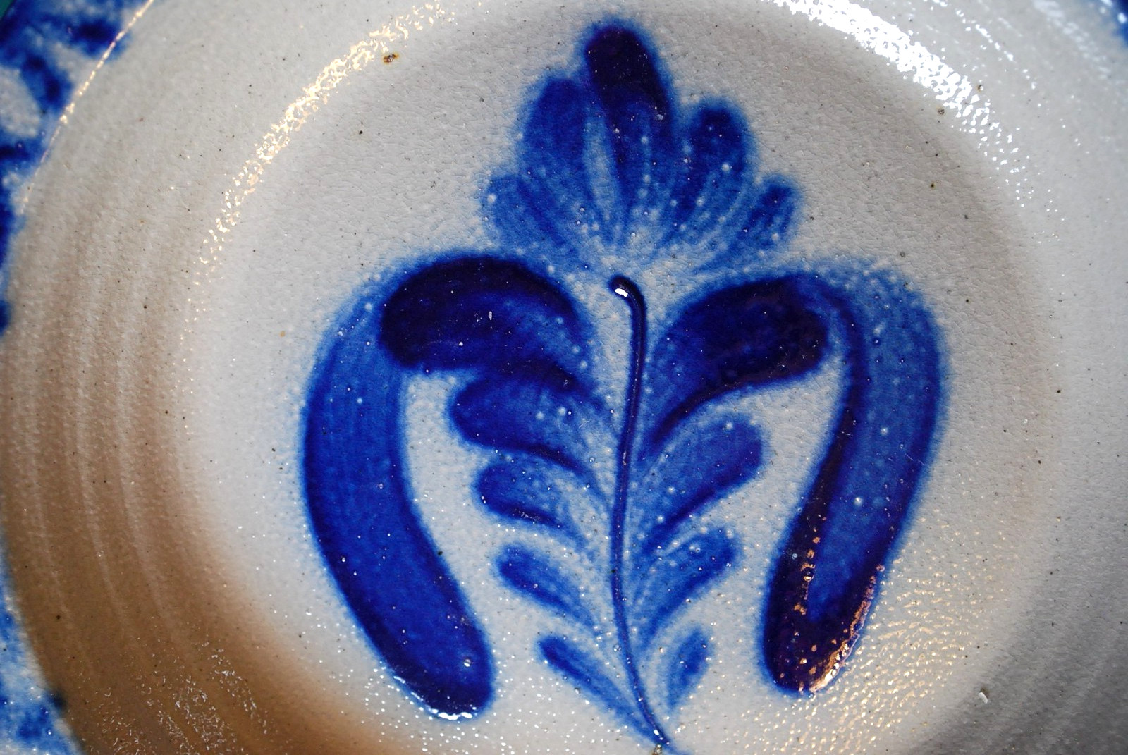 Vtg Studio Handcrafted FOLK ART Pottery Dish/Plate BLUE SALT GLAZE Signed Dated