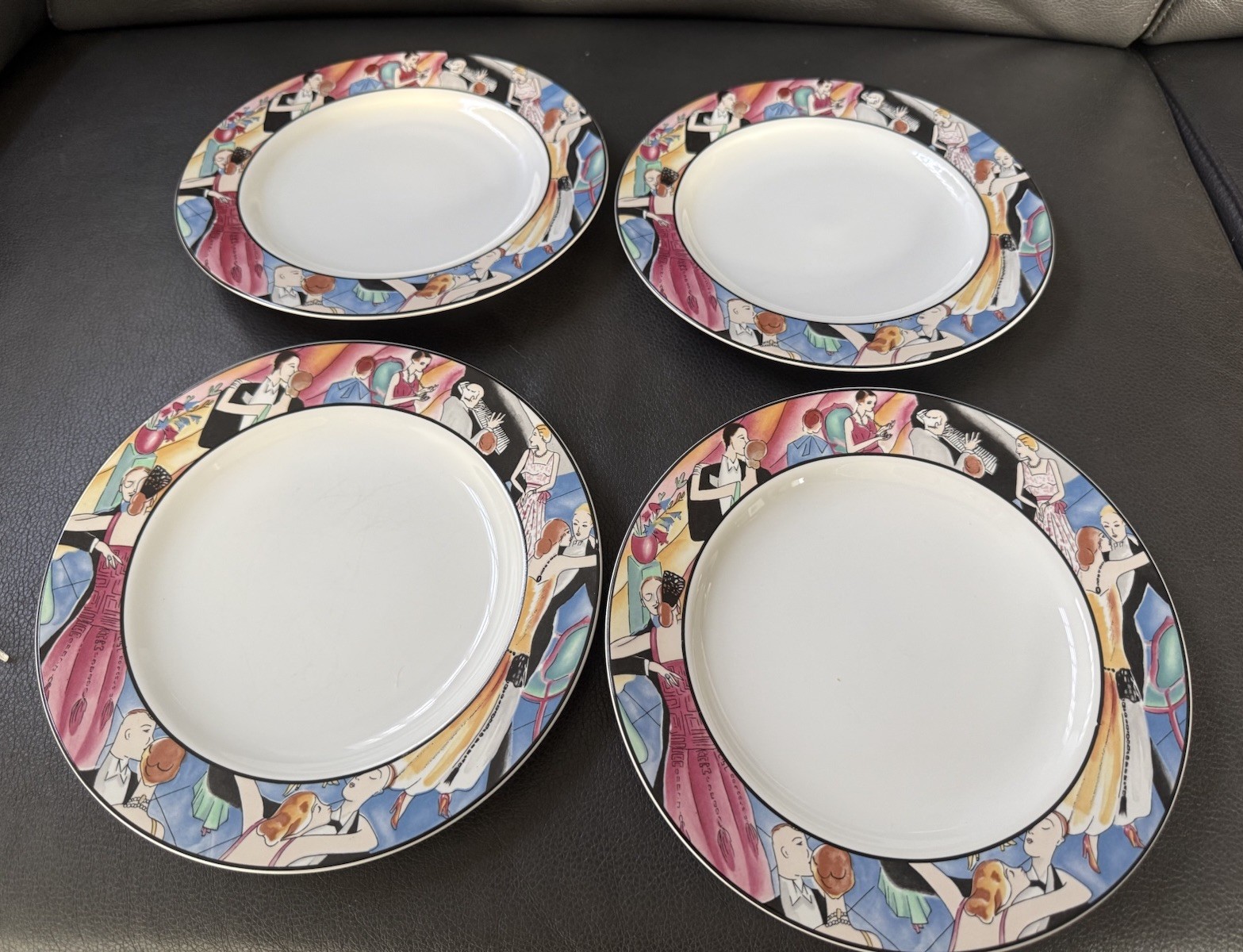 4-Sakura”Tango” #993 By Sue Zipkin Salad/Dessert Plates Art Deco Style 1993-1994
