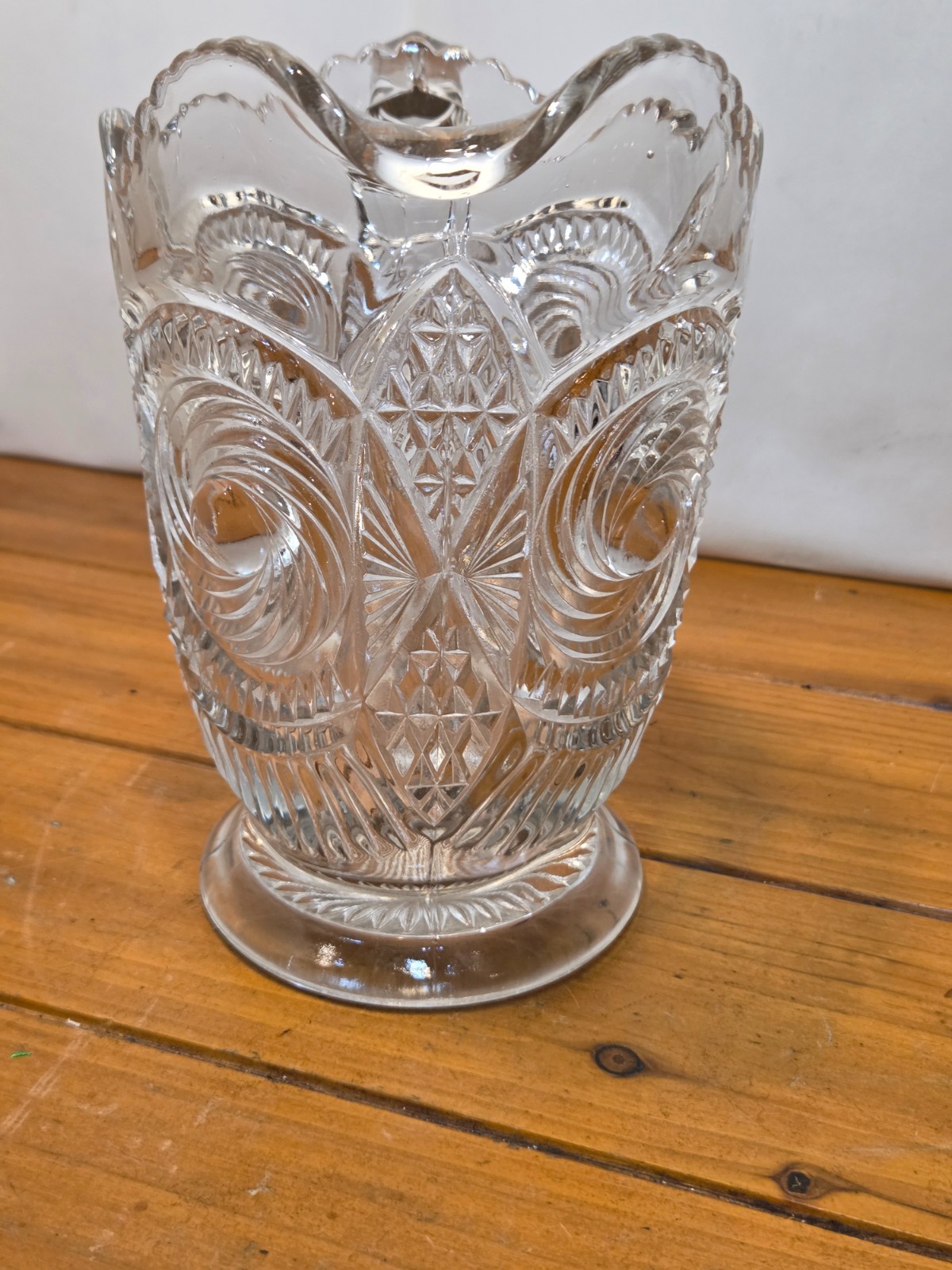 Antique EAPG US Glass Co Water Pitcher Diamond Swirl Zippered Bullseye