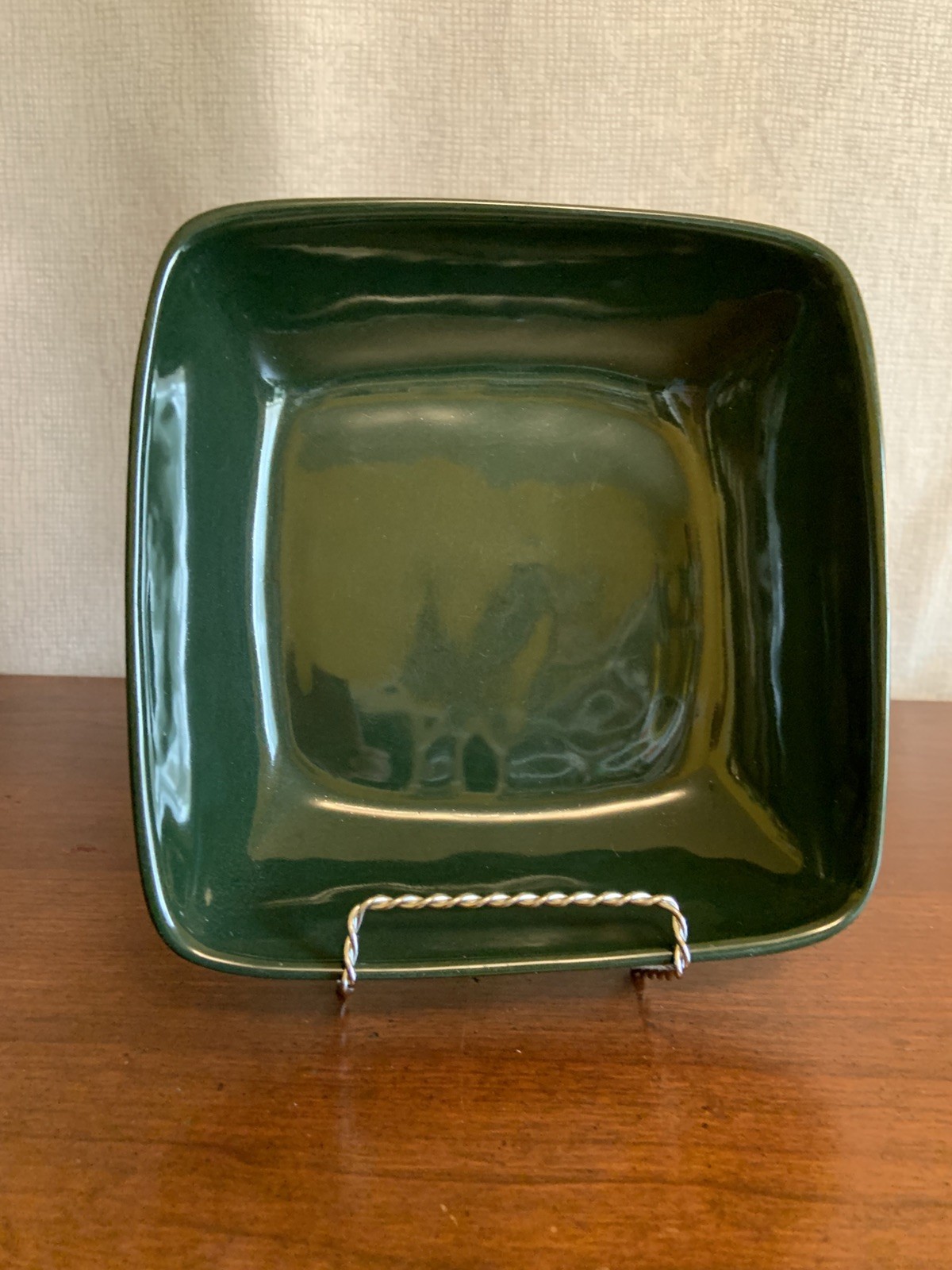 Vtg Frankoma Pottery Serving Salad Bowl Dish Dark Green 8.25x 8.25 x 2.25″