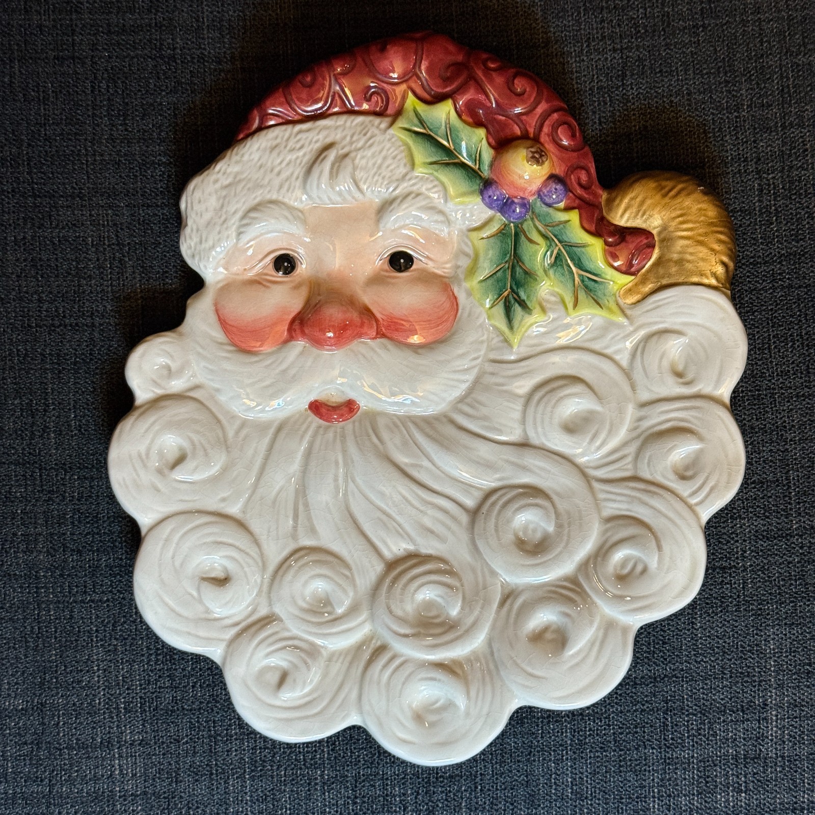 Fitz & Floyd Essentials Santa Claus Ceramic Canape Cookie Plate Christmas Hang