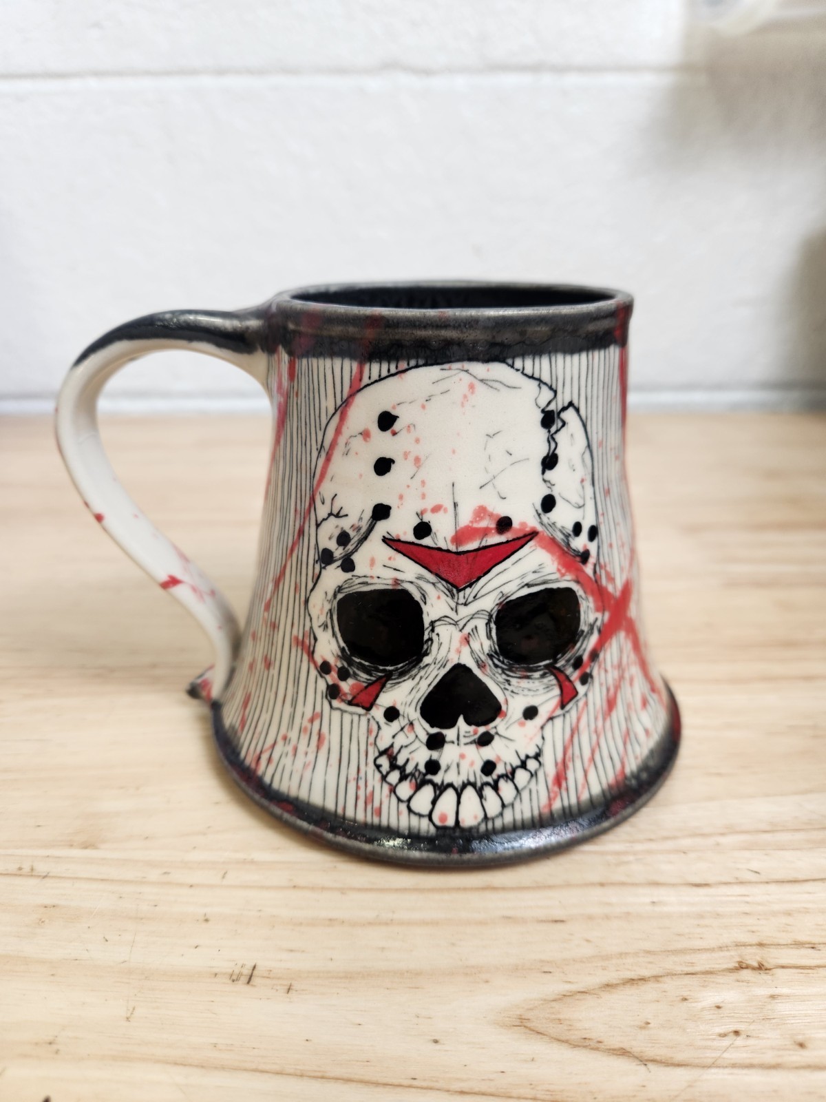 Scrimshaw Pottery Gaboury Ceramic Mug Glossy Blood Splatter Jason Mask Skull