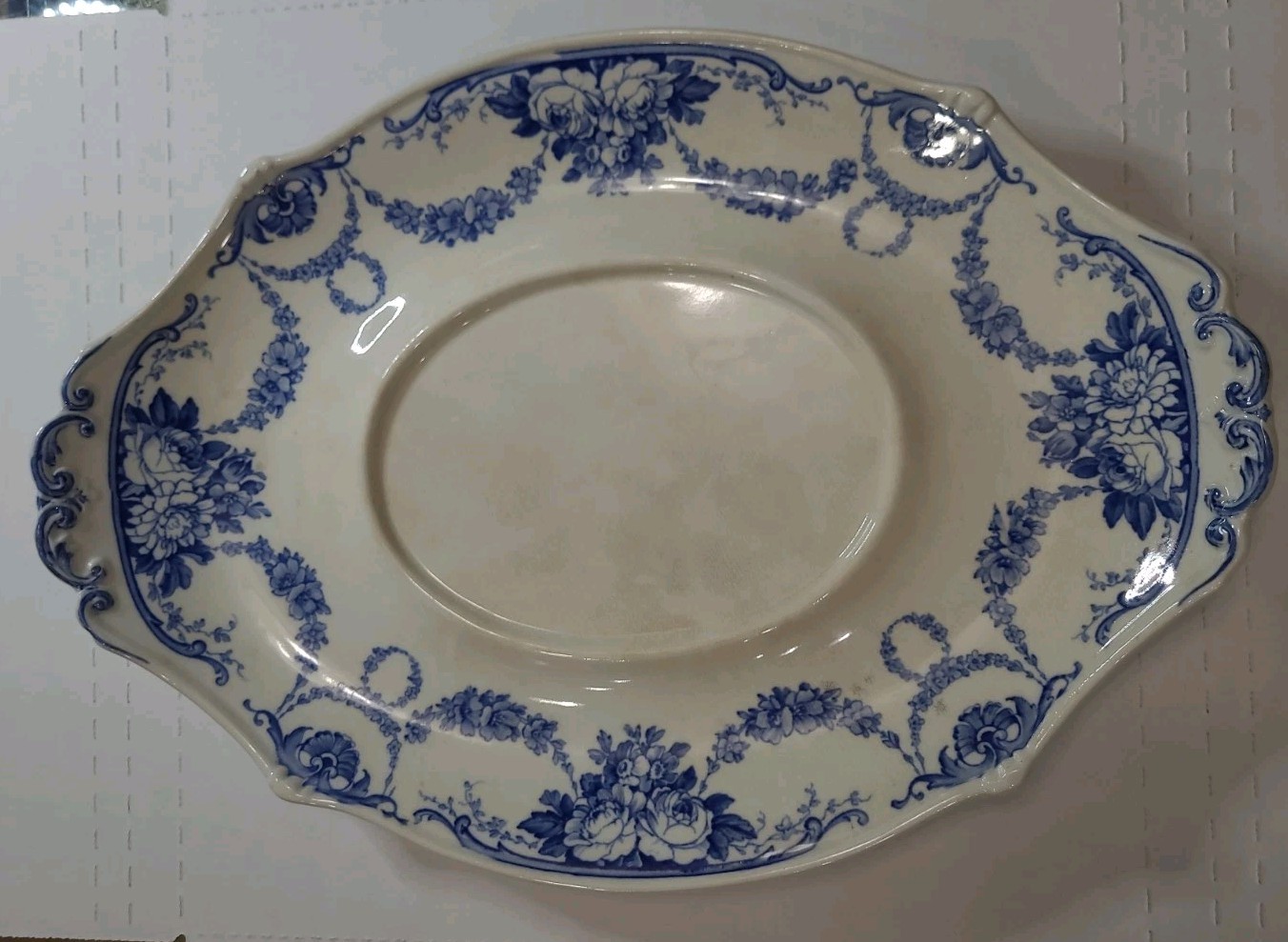 Antique Wedgwood Grosvenor Blue Flow 14.25″x10.25″Tureen Underplate Tray Platter