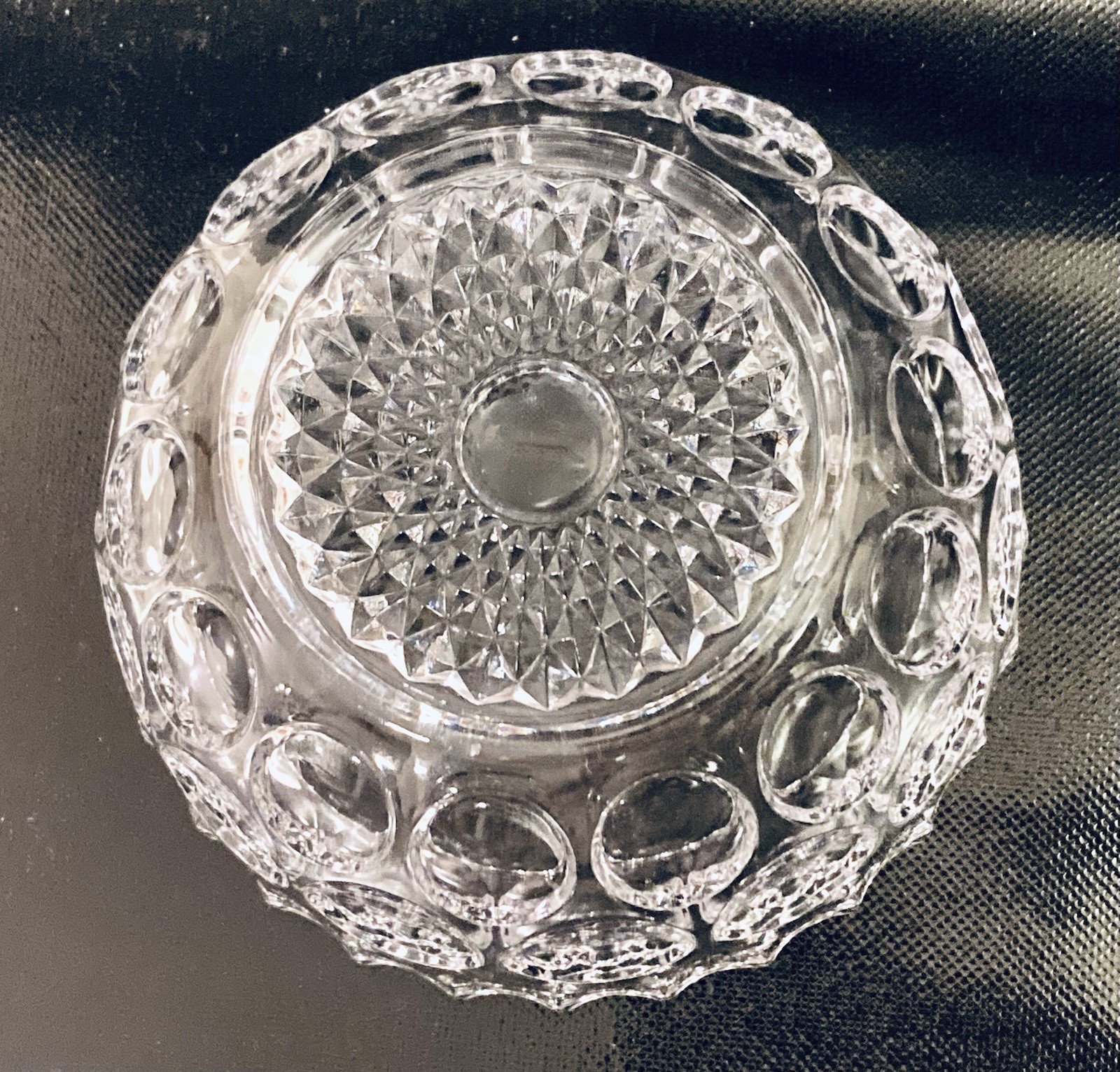 Vintage Crystal Clear Studios Bowl Thumbprint Pattern Scalloped Edge Japan 6″