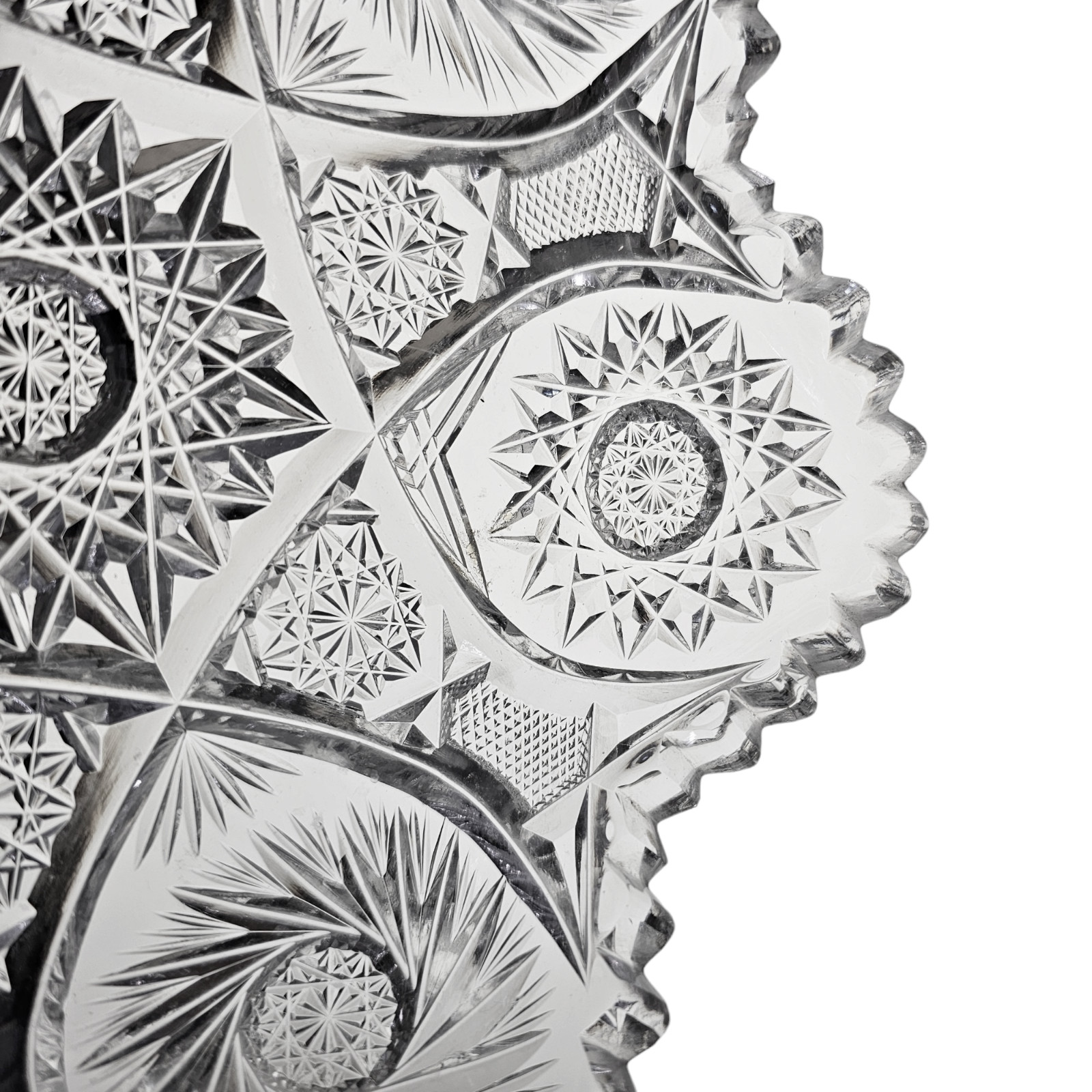 ABP American Brilliant Cut Glass Scalloped Hob Star Dish Sawtooth Pinwheel Bowl
