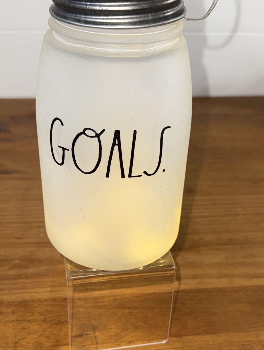 Rae Dunn “GOALS” Frosted Lighted Mason Jar Accent Lamp Home Decor EUC