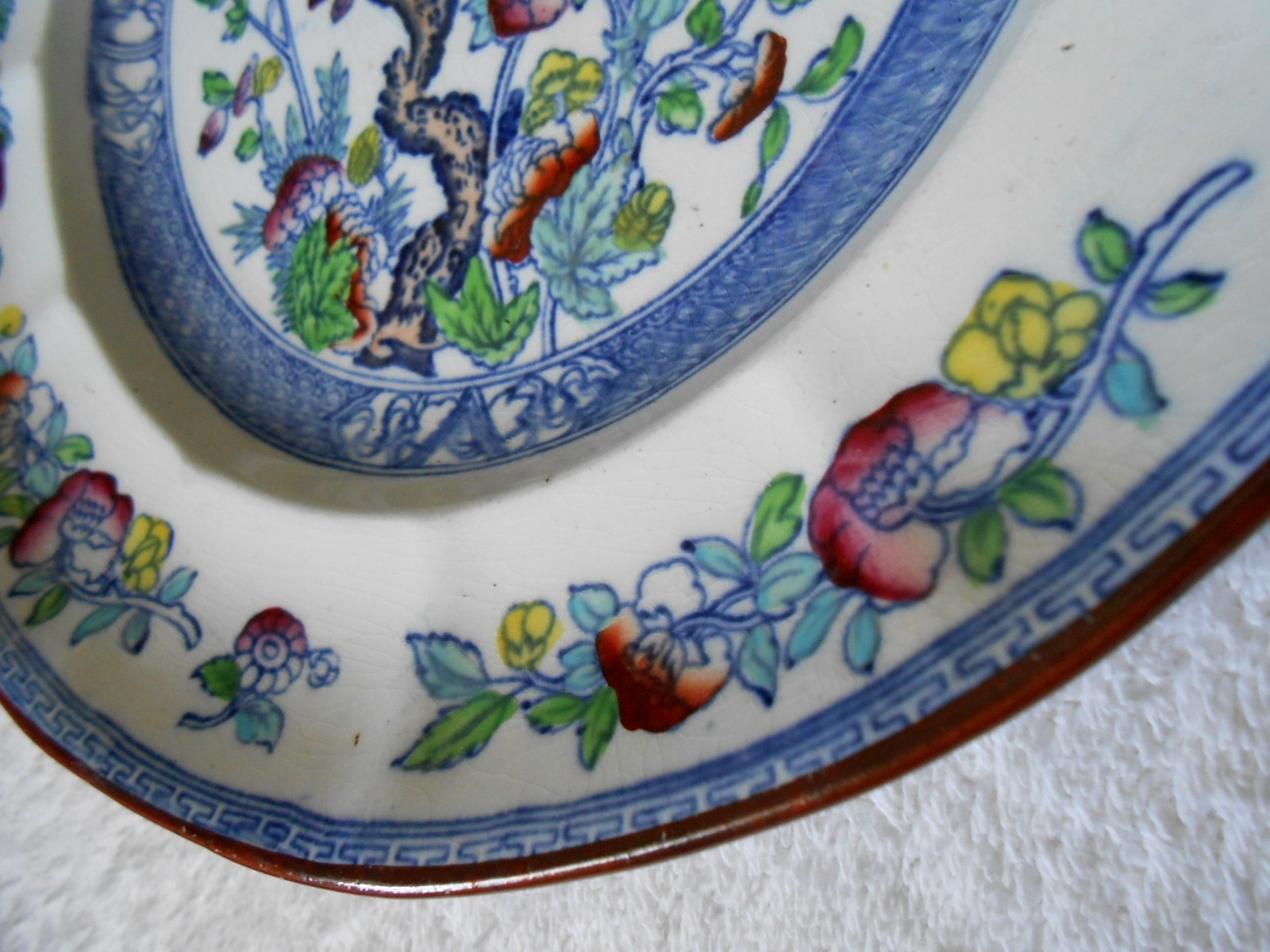 ADAMS Tunstall England Indian Tree Plate Flow Blue Transferware Polychrome