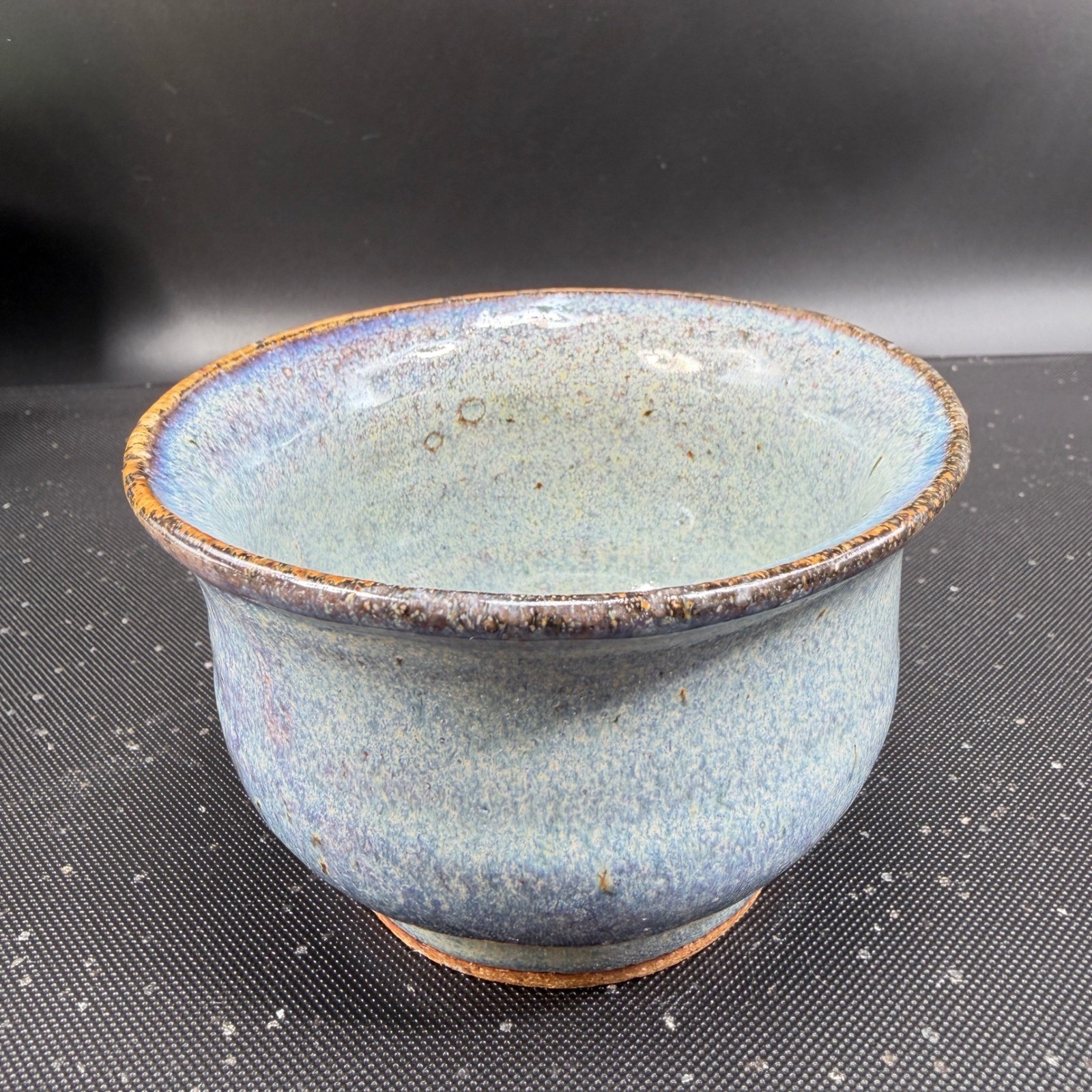 Signed Studio Art Pottery Blue Purple Drip Glaze Stoneware Bowl Handcrafted 4in