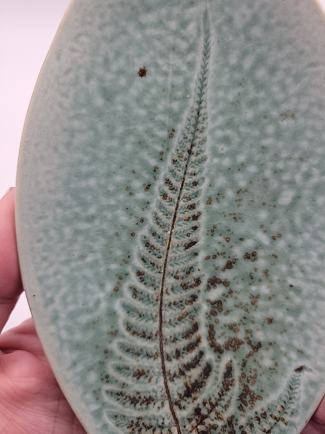 Vintage Fern Stem Trinket Dish Handmade Studio Pottery Nature Botanical Unique