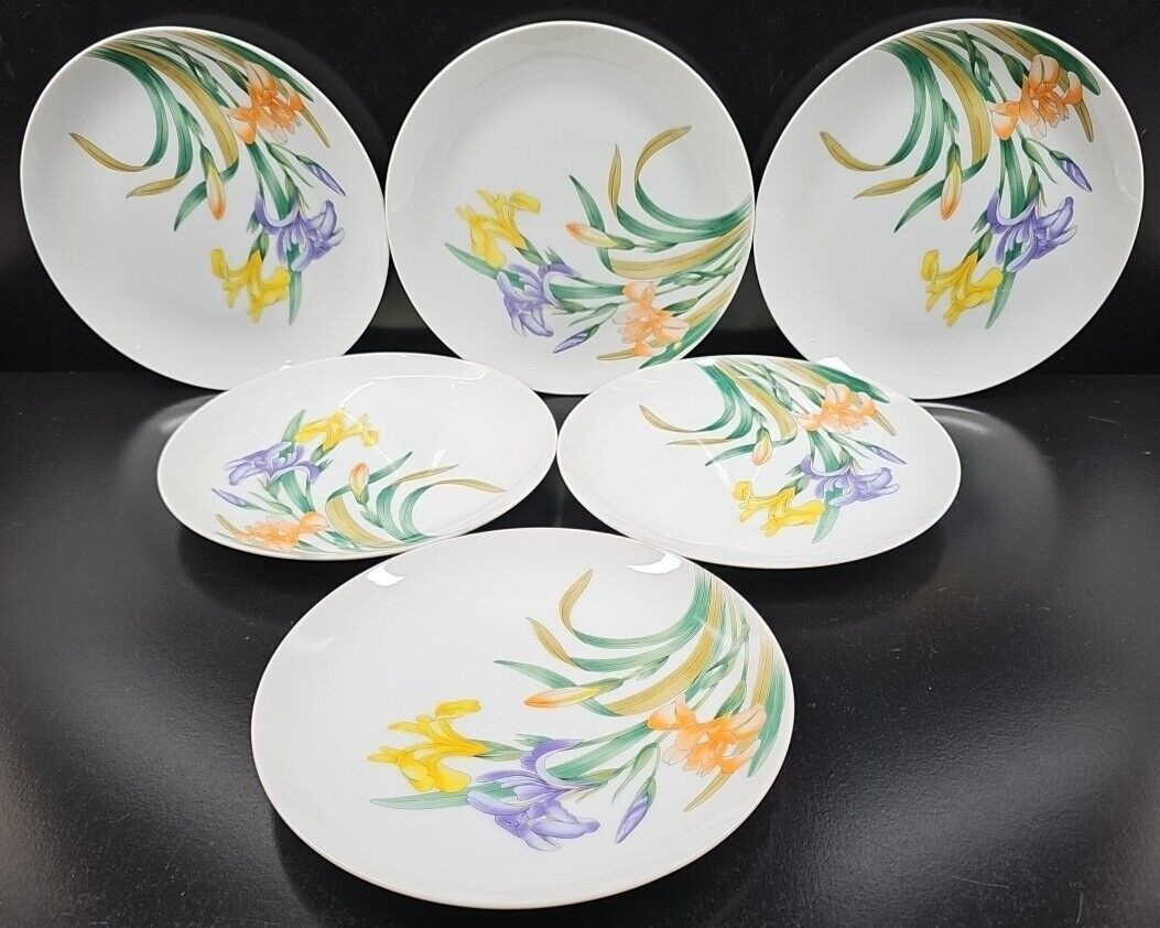 6 Shafford Jardin Des Iris Salad Plate Set Vintage Floral Dishes Japan Retro Lot