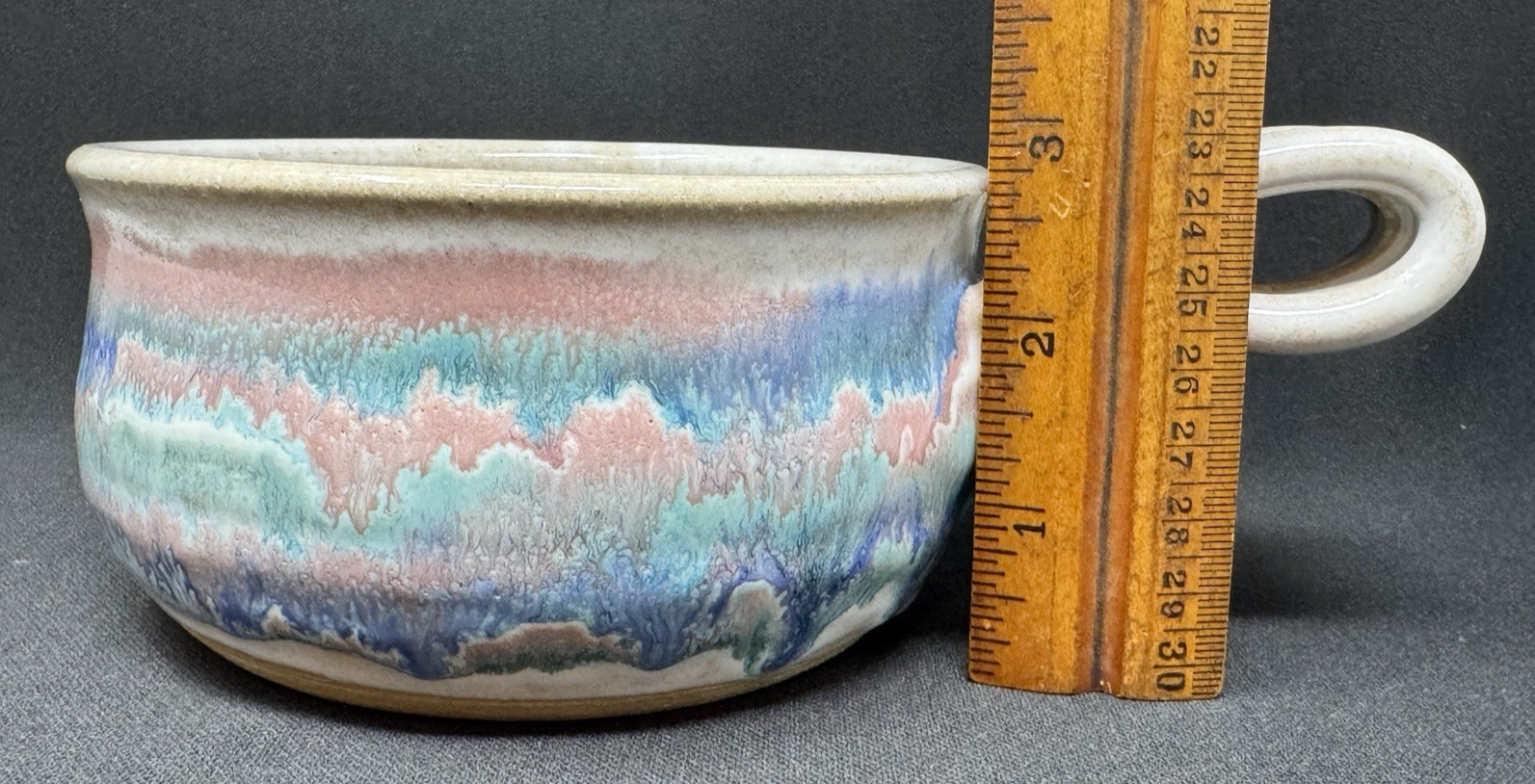 2 Small House Studio Pottery Soup Bowls ~ Drip Glaze ~ Handles ~ Sanger TX