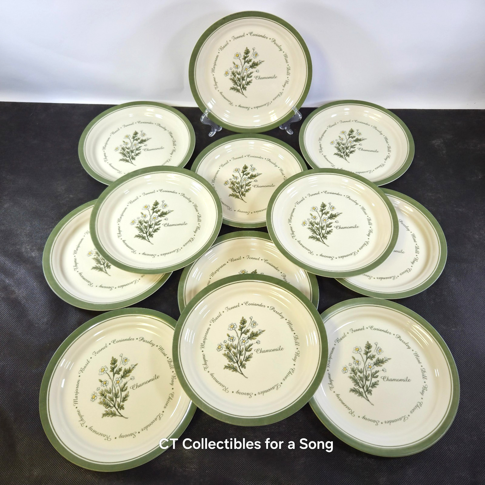 VTG Set 12 Corelle Thymeless Herbs Luncheon/Salad Plates 8 1/2″ Green
