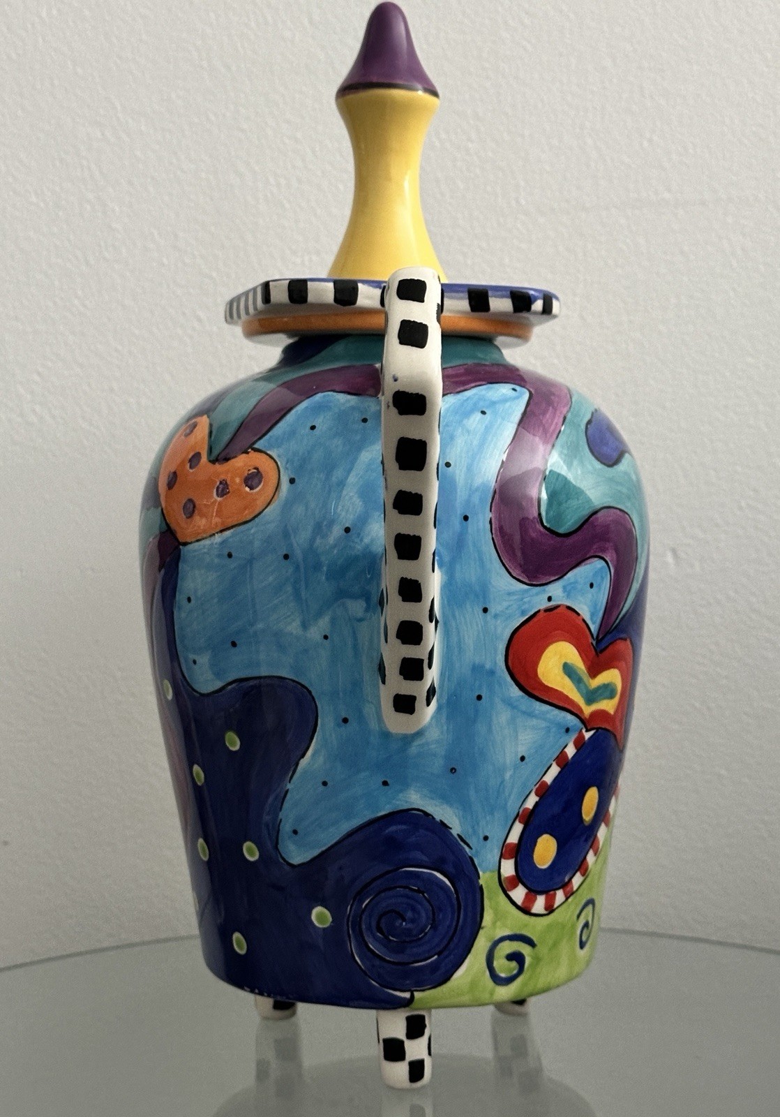 Kat Taylor Designs 11” Ceramic Teapot Hand Painted Art Pottery Whimsical Alice