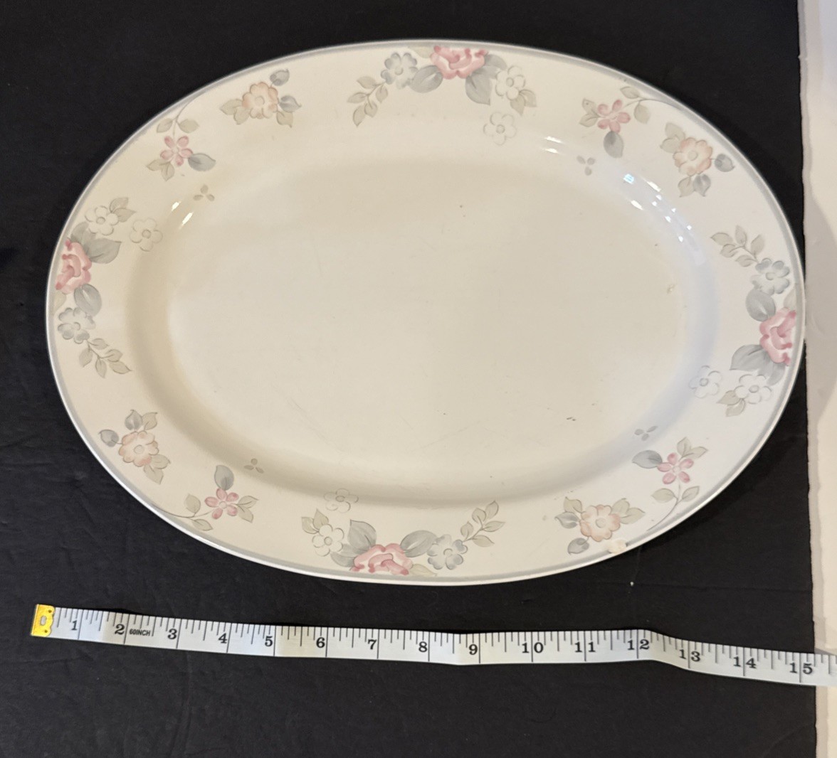 Pfaltzgraff Wyndham Serving Platter 14” Dish Stoneware Beige Floral Design